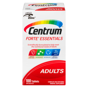 Centrum Forte Essentials Complete Multivitamin/Mineral Supplement Adults 100 Tablets