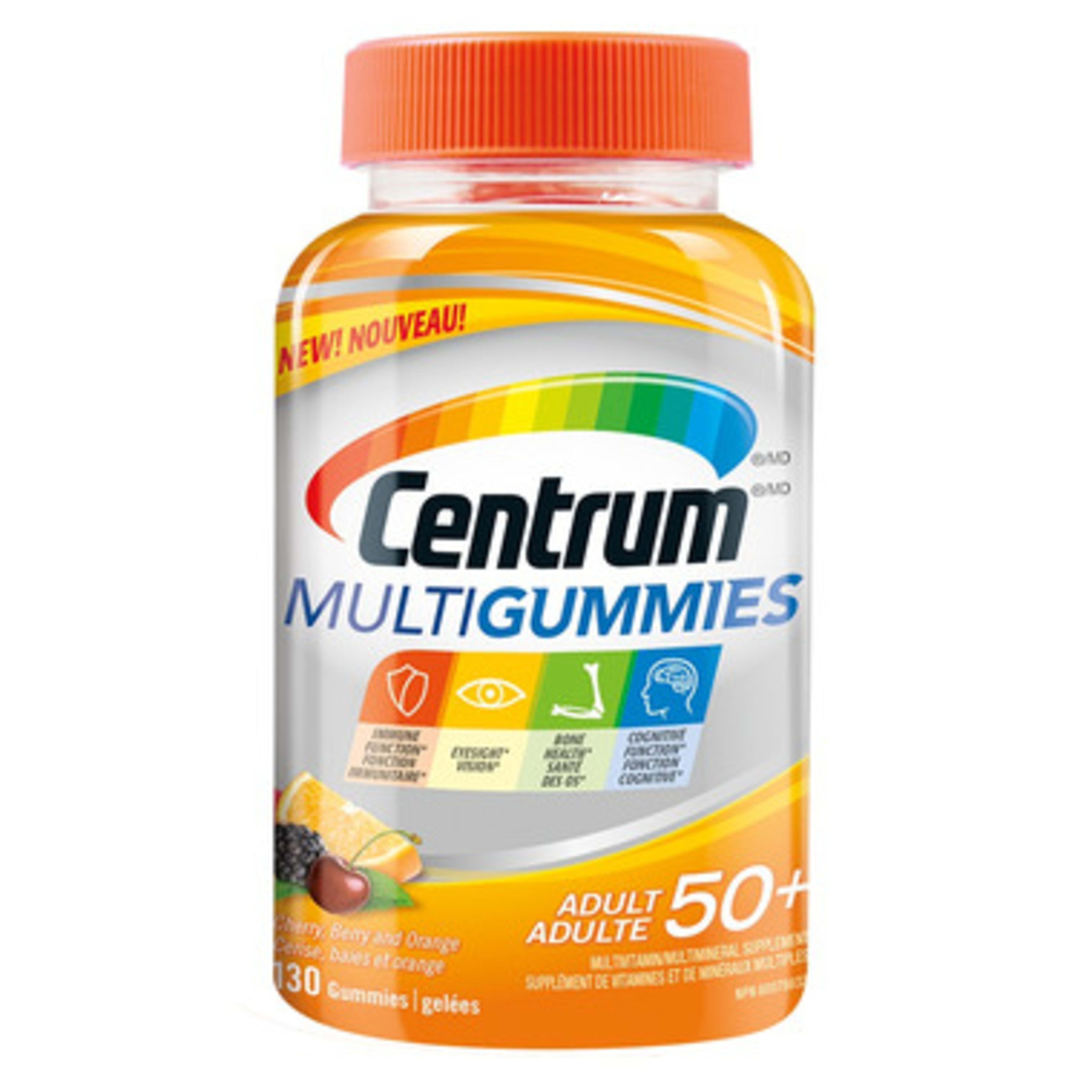 Centrum MultiGummies Multivitamin/Multimineral Supplement Cherry, Berry and Orange Adult 50+ 130 Gummies