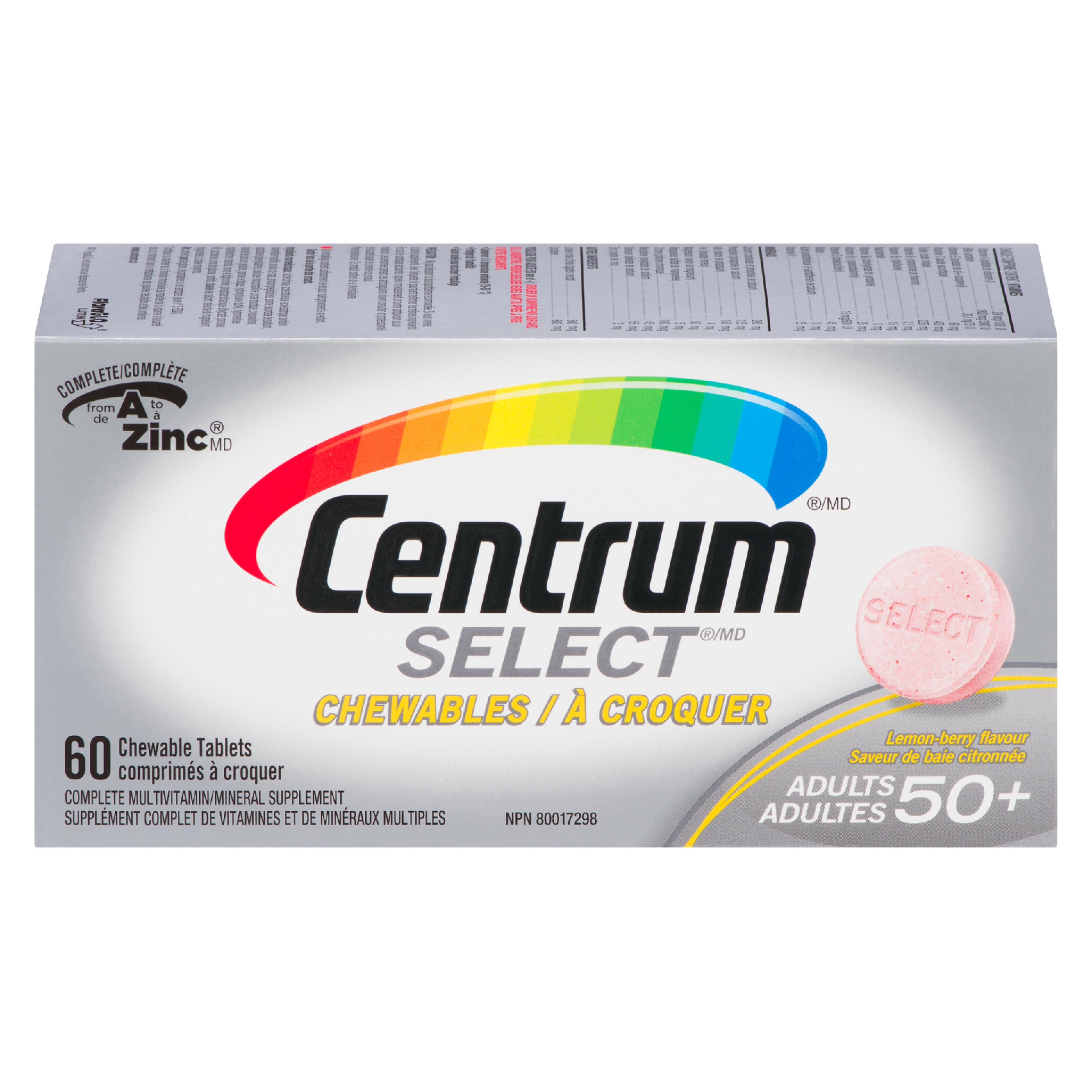 Centrum Select Complete Multivitamin/Mineral Supplement Lemon-Berry Flavour Adults 50+ 60 Chewable Tablets