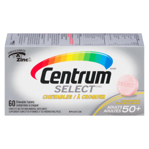 Centrum Select Complete Multivitamin/Mineral Supplement Lemon-Berry Flavour Adults 50+ 60 Chewable Tablets