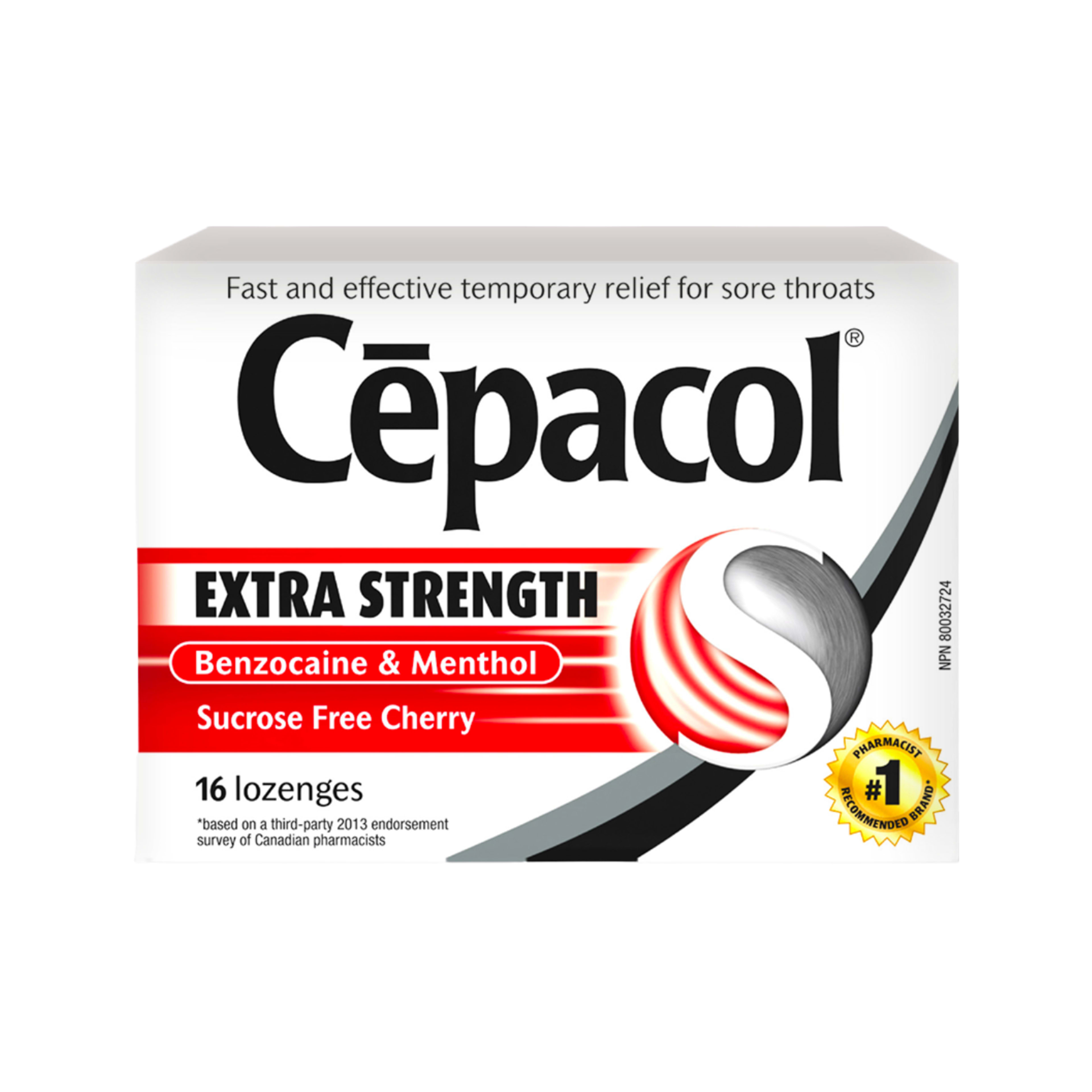 Cēpacol Extra Strength Sucrose Free Cherry Benzocaine & Menthol 16 Lozenges