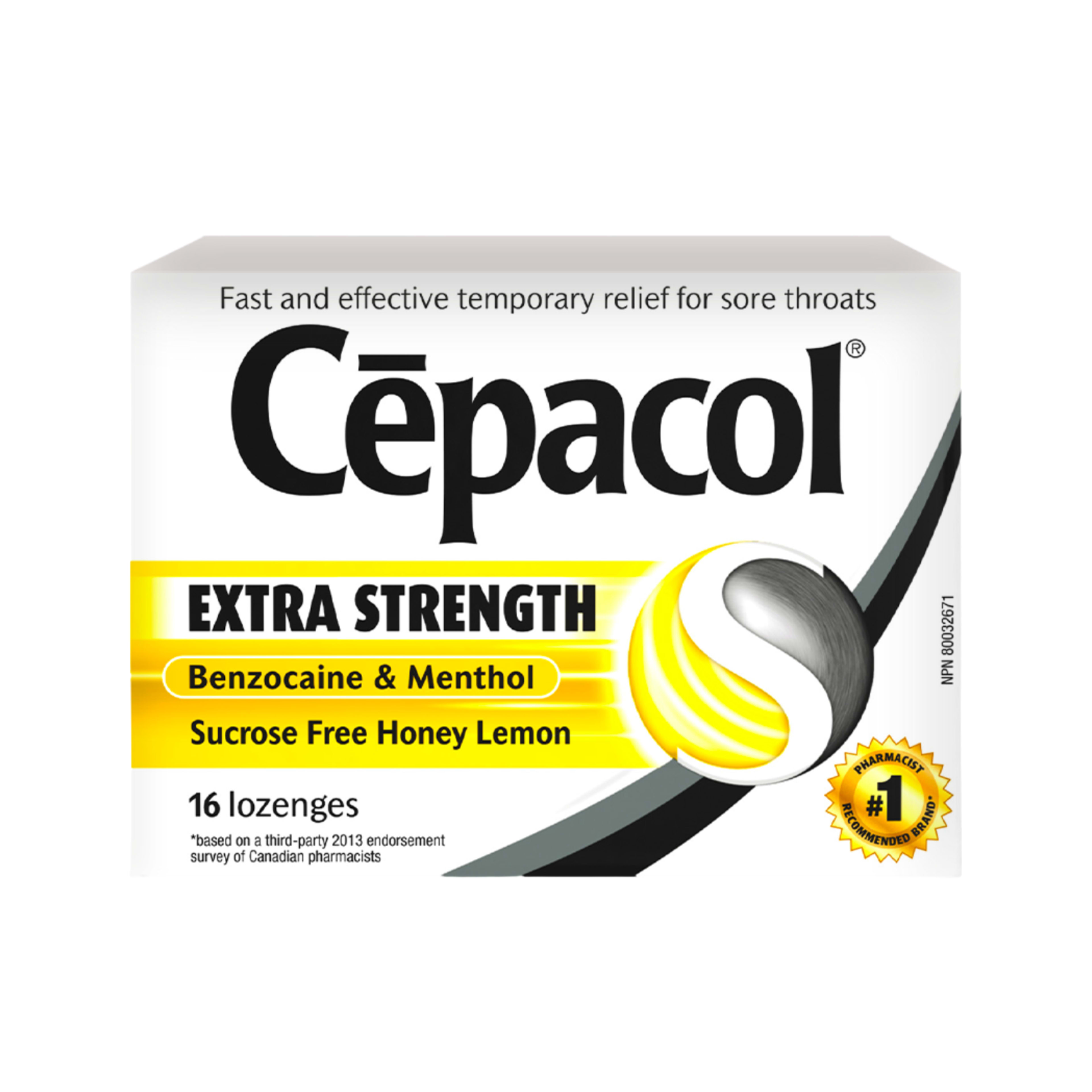 Cēpacol Benzocaine & Menthol Extra Strength Sucrose Free Honey Lemon 16 Lozenges