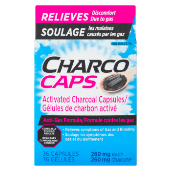 CharcoCaps Activated Charcoal Capsules 260 mg Each 36 Capsules
