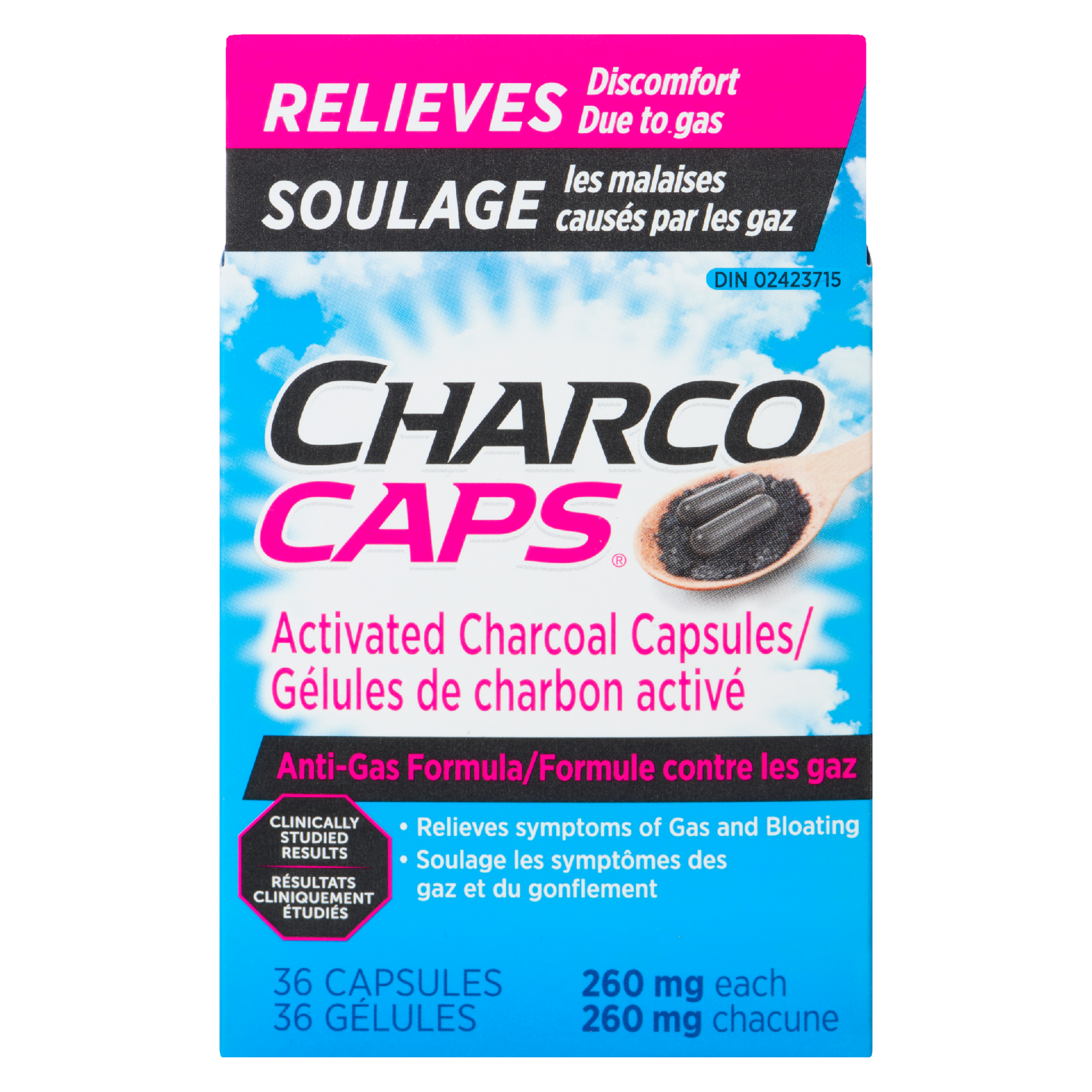 CharcoCaps Activated Charcoal Capsules 260 mg Each 36 Capsules