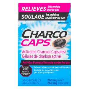 CharcoCaps Activated Charcoal Capsules 260 mg Each 36 Capsules