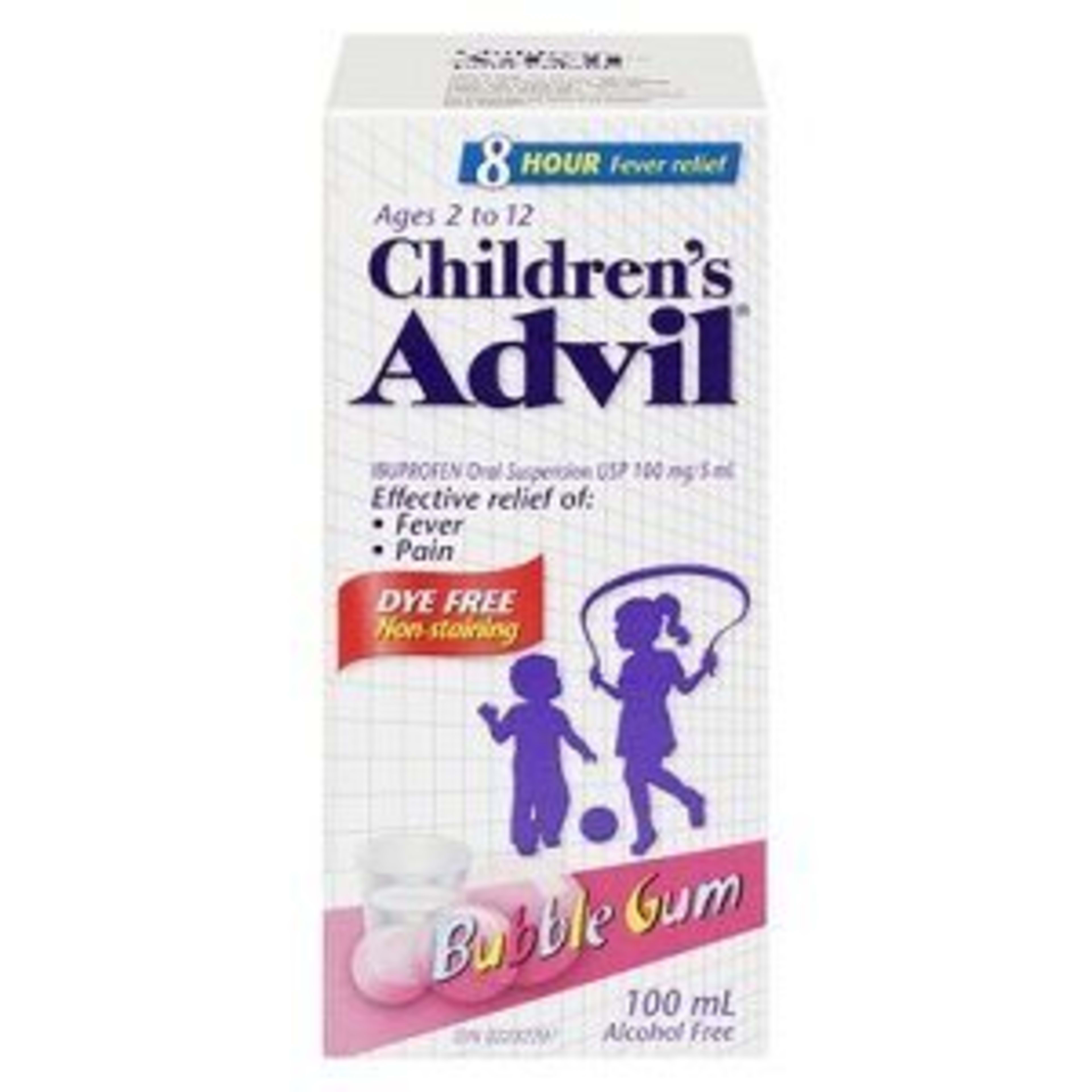 Children's Advil Ibuprofen Oral Suspension USP 100 mg/5 ml Ages 2 to 12 Bubble Gum 100 ml