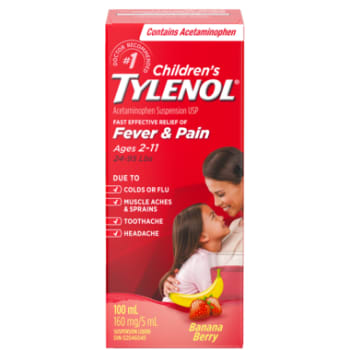Children's TYLENOL Fever And Pain For Ages 2 to 11 Banana Strawberry Flavour 100 mL