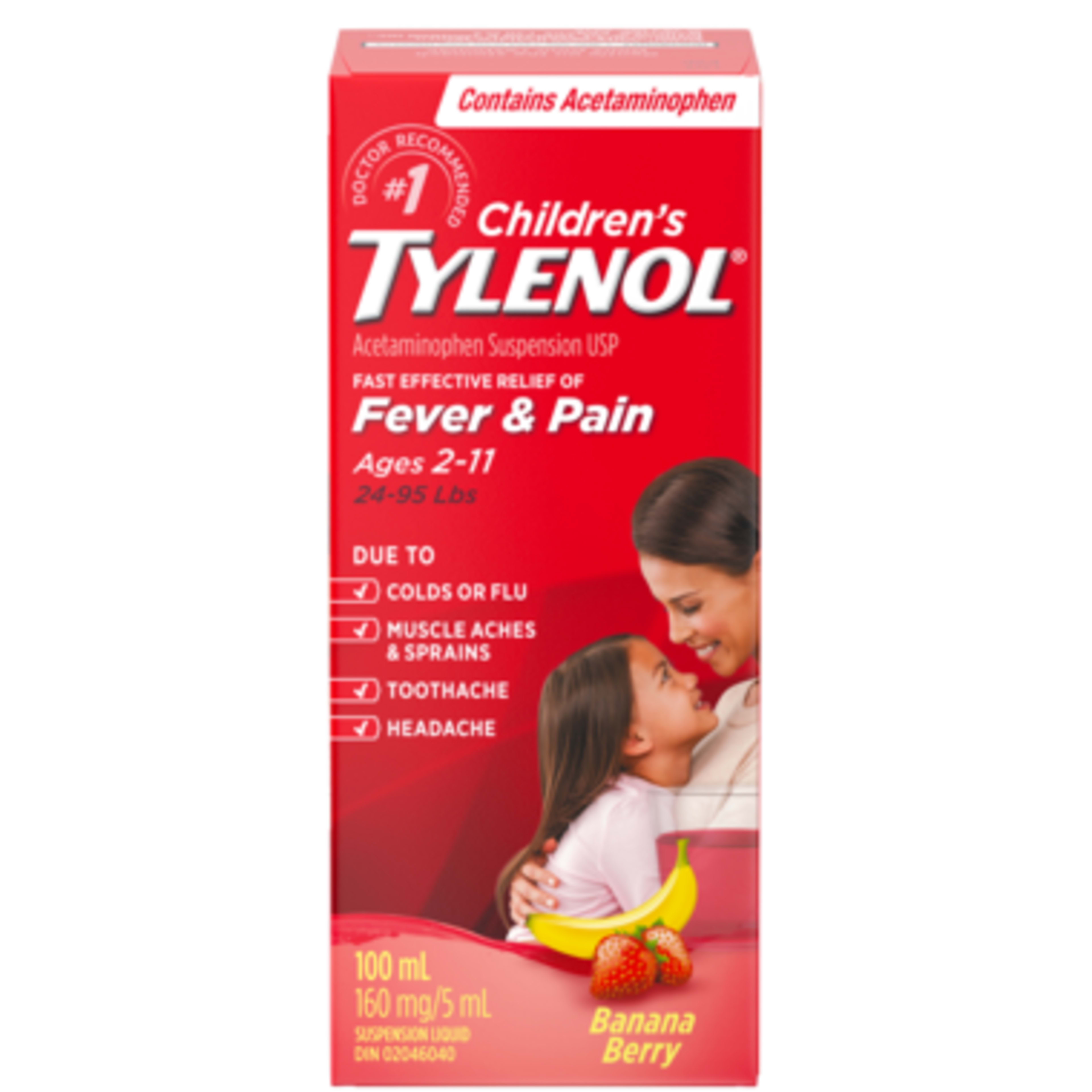 TYLENOL Children's Acetaminophen Oral Suspension USP Suspension Liquid Banana Berry 2-11 Years 100 ml