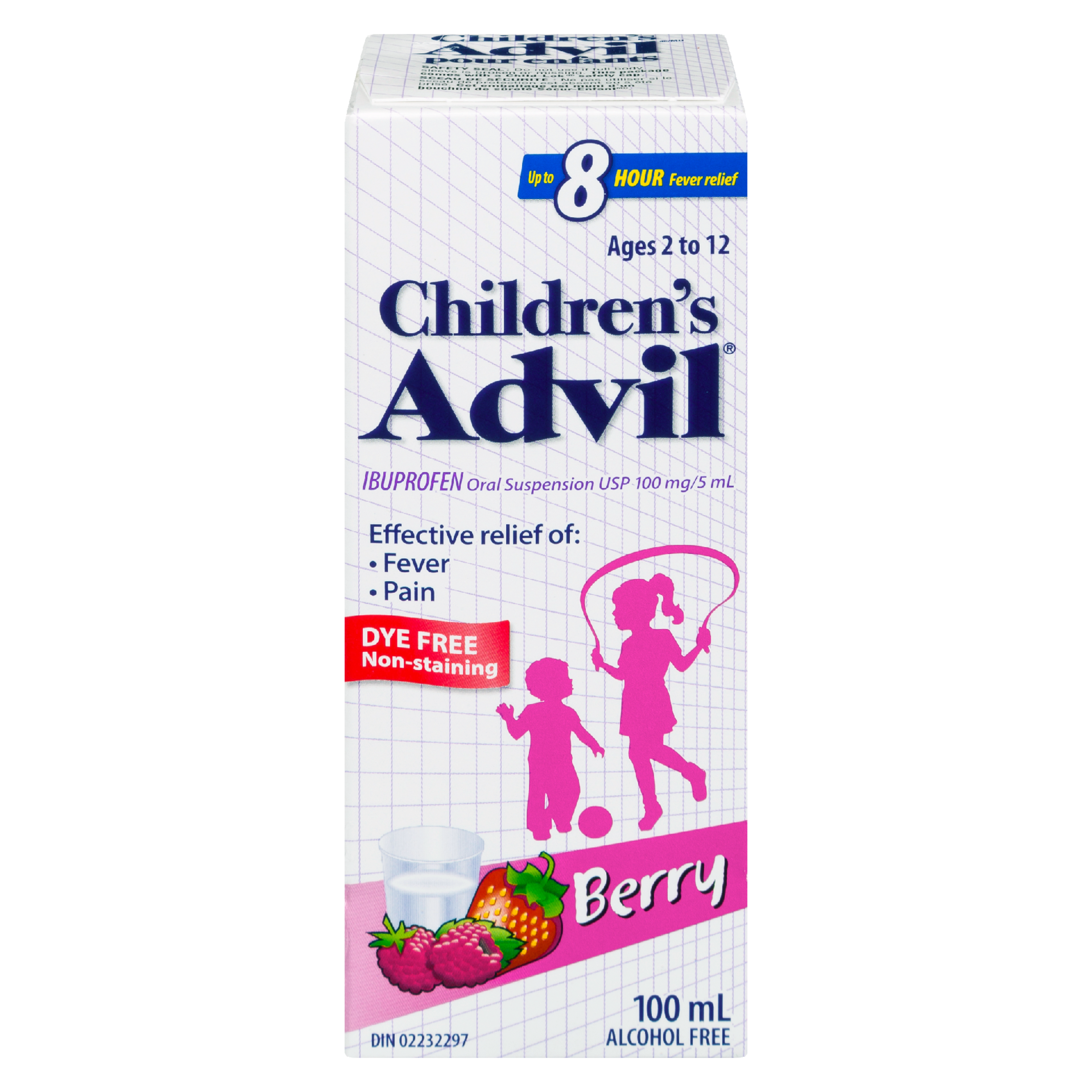 Children's Advil Ibuprofen Oral Suspension USP 100 mg/5 ml Ages 2 to 12 Berry 100 ml