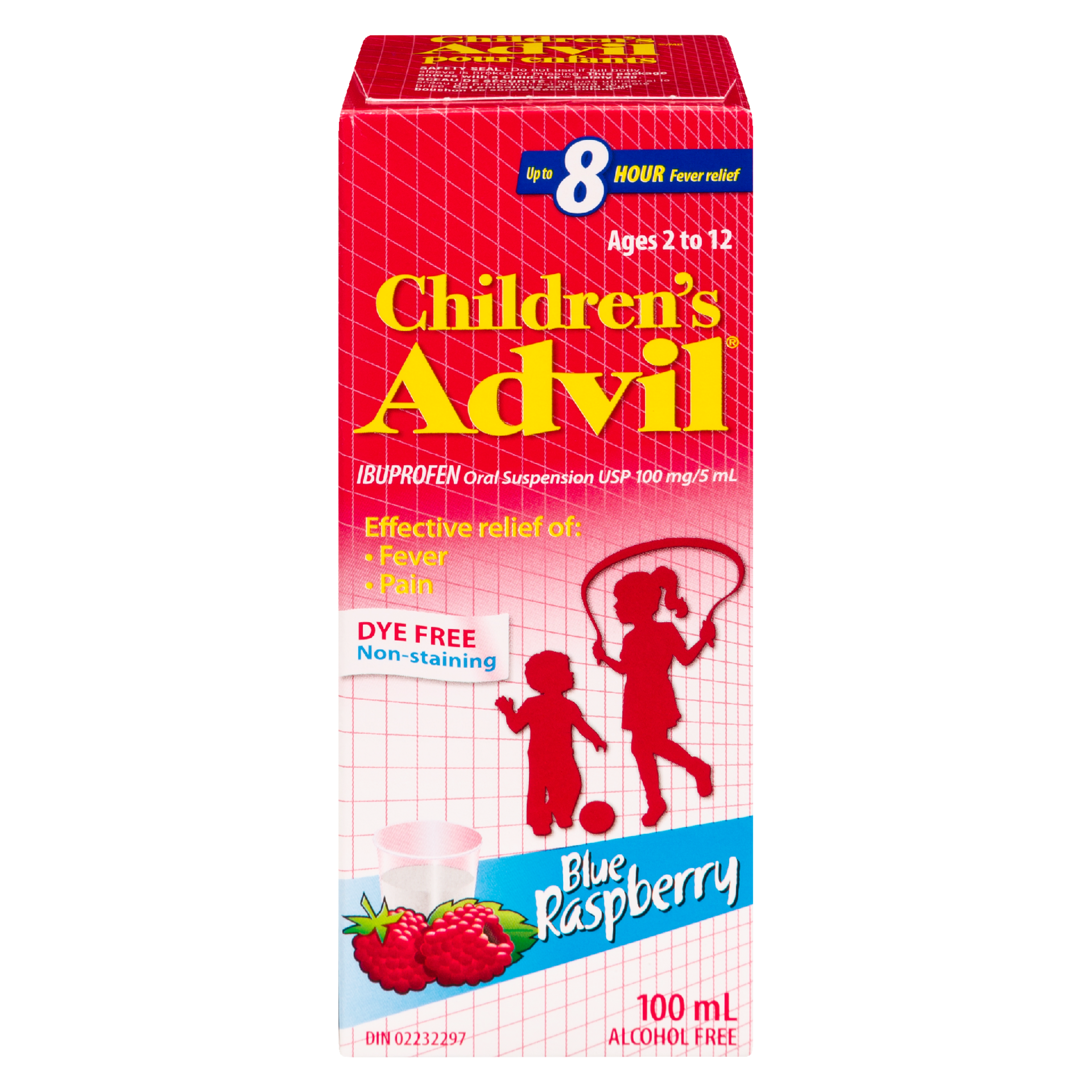 Children's Advil Ibuprofen Oral Suspension USP 100 mg/5 ml Ages 2 to 12 Blue Raspberry 100 ml