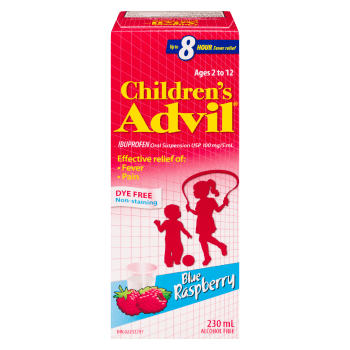 Children's Advil Ibuprofen Oral Suspension USP 100 mg/5 ml Ages 2 to 12 Blue Raspberry 230 ml