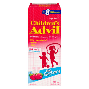 Children's Advil Ibuprofen Oral Suspension USP 100 mg/5 ml Ages 2 to 12 Blue Raspberry 230 ml