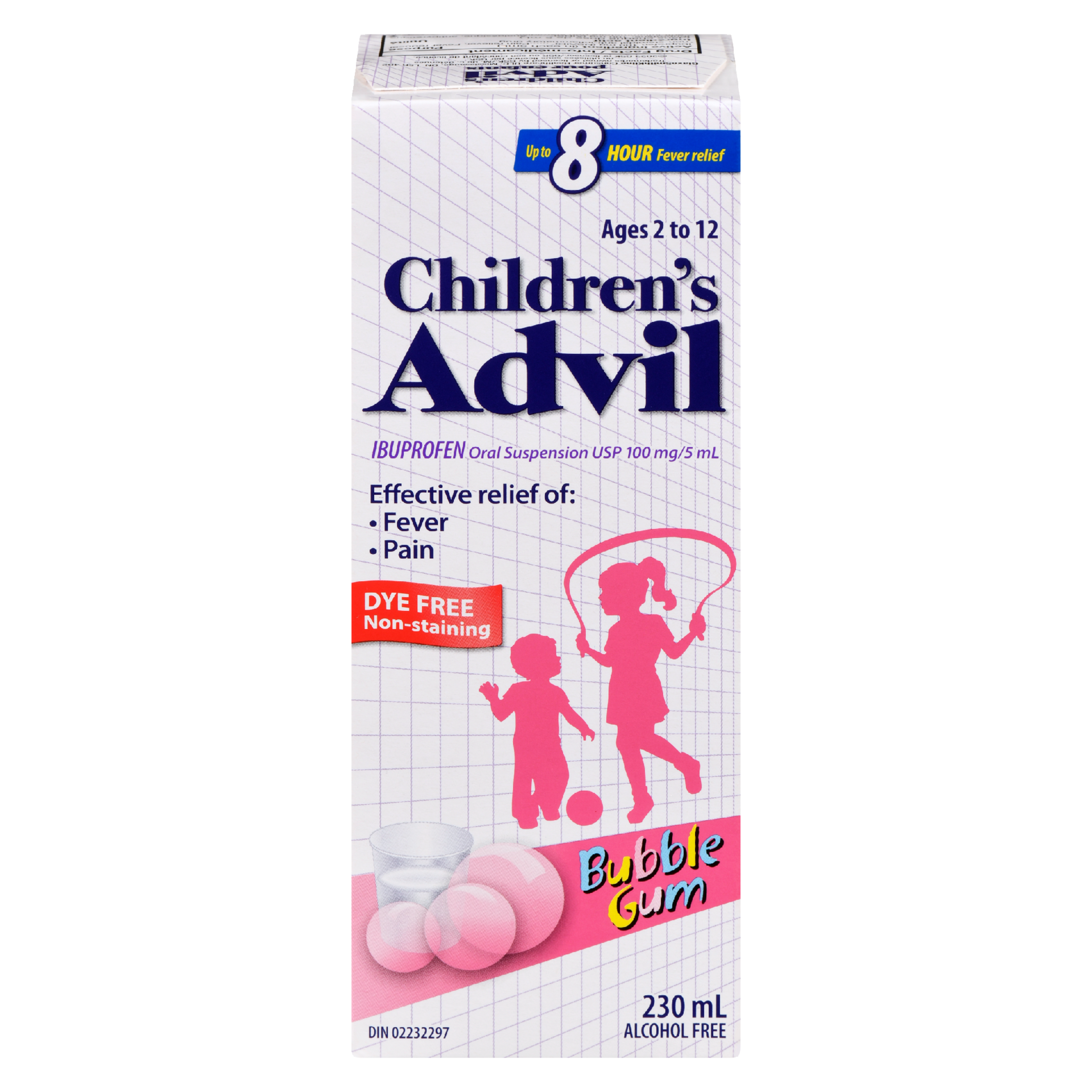 Children's Advil Ibuprofen Oral Suspension USP 100 mg/5 ml Ages 2 to 12 Bubble Gum 230 ml