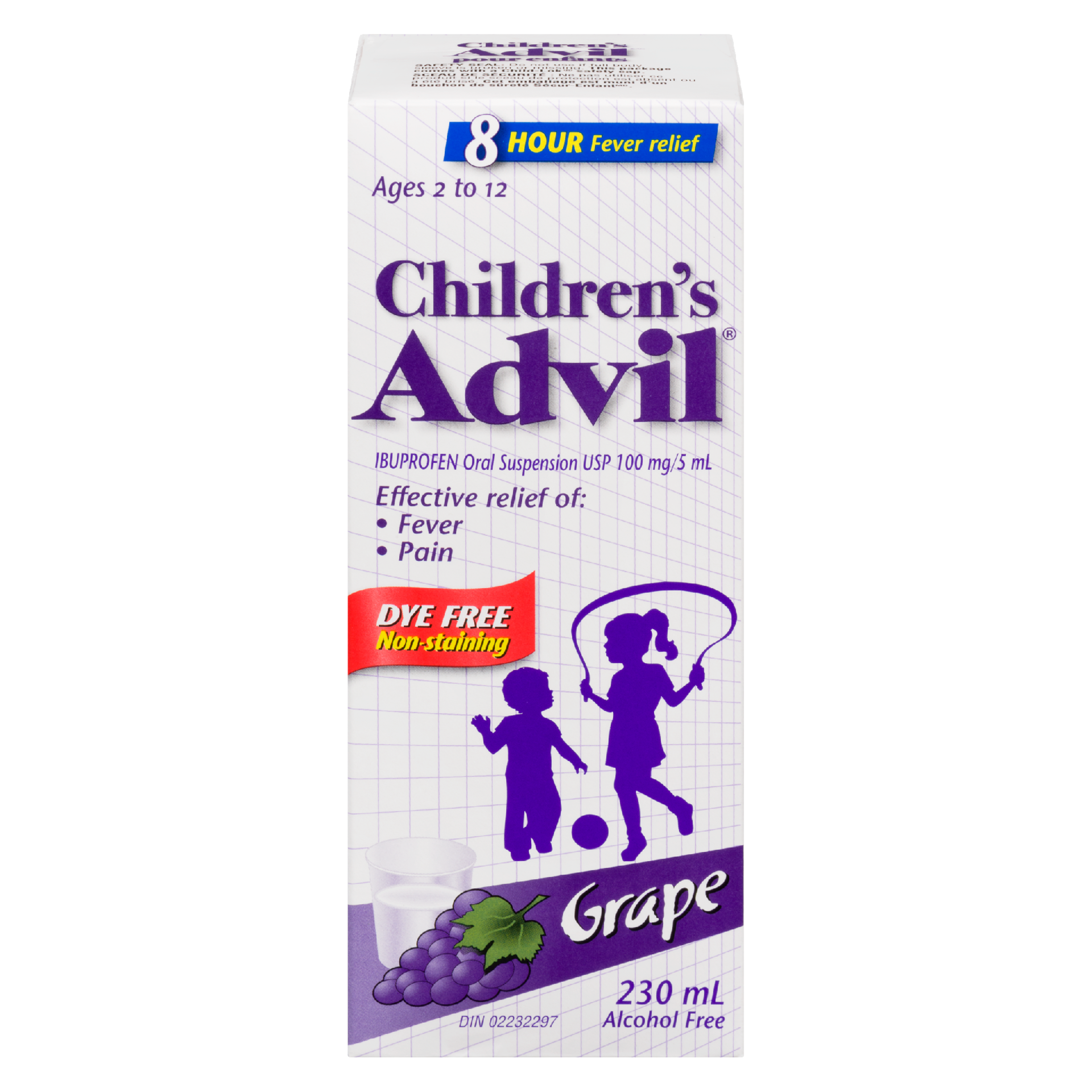 Children's Advil Ibuprofen Oral Suspension USP 100 mg/5 ml Grape 230 ml