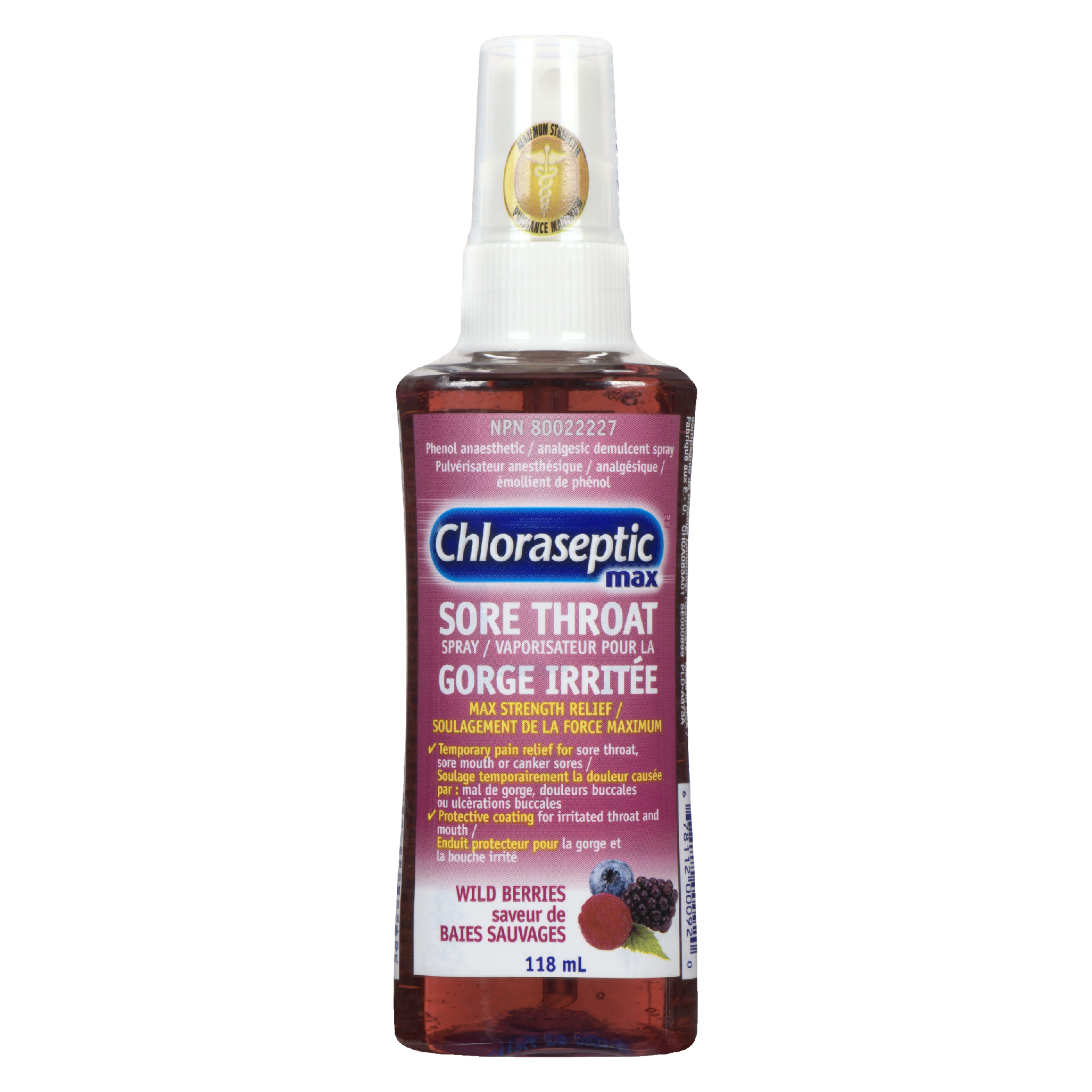 Chloraseptic Max Sore Throat Spray Maximum Strength Wild Berries 118 ml
