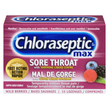 Chloraseptic Sore Throat with Soothing Liquid Centre Max Wild Berries 15 Lozenges