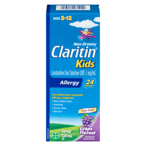 Claritin Allergy Kids 24 Hour Syrup Grape Flavour Ages 2-12 120 ml
