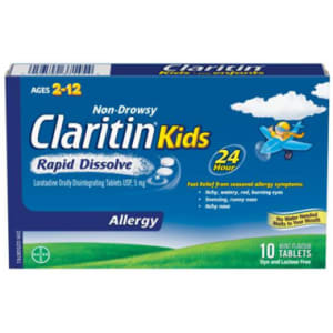 Claritin Allergy Kids Rapid Dissolve 24 Hour Mint Flavour Ages 2-12 10 Tablets