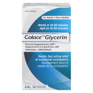 Colace Glycerin Suppositories, USP Original for Adults 12 Suppositories 2.6 g