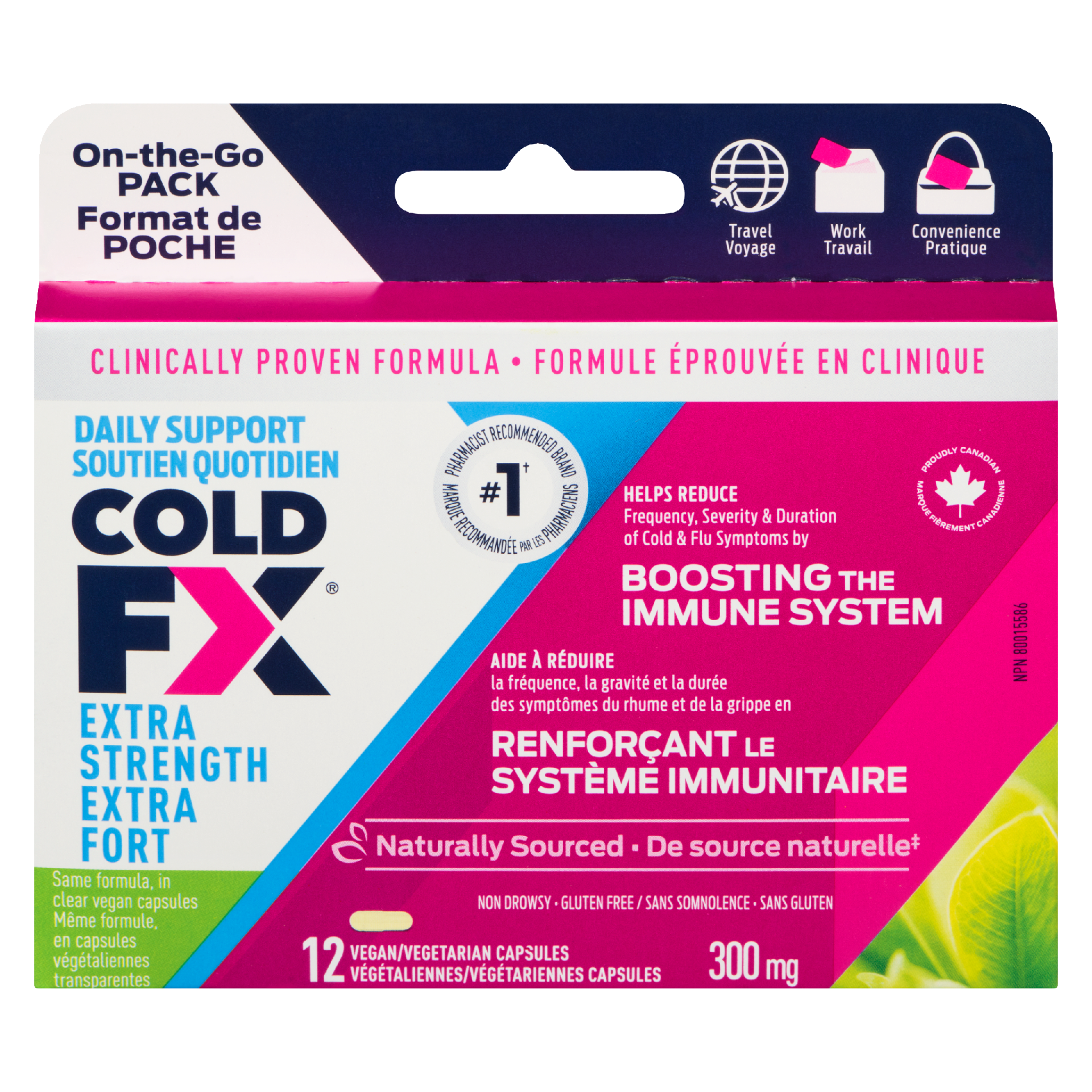 COLD-FX Daily Support Extra Strength 300 mg On-the-Go Pack 12 Vegan/Vegetarian Capsules