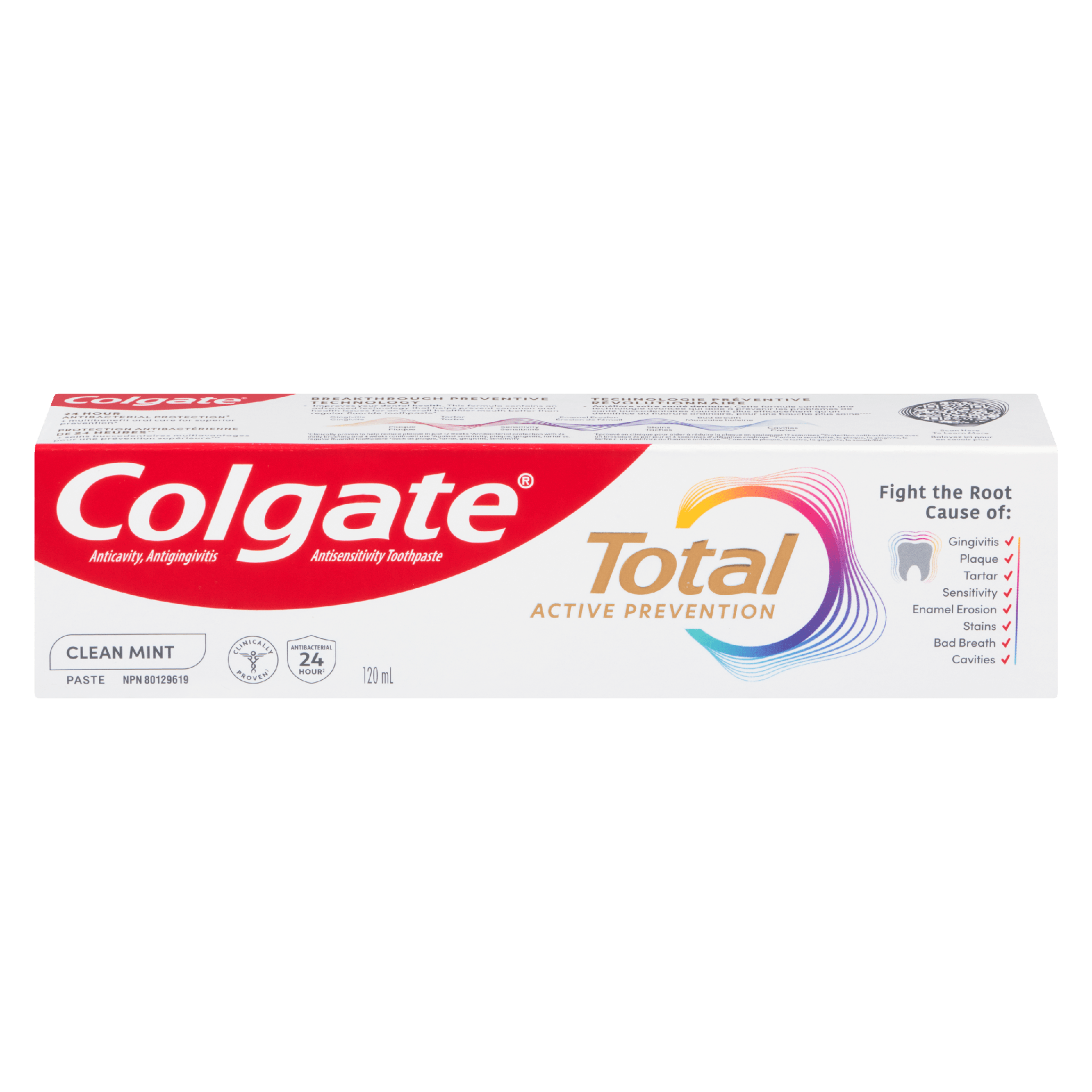 Colgate Total Active Prevention Anticavity, Antigingivitis Antisensitivity Toothpaste Clean Mint Paste 120 ml
