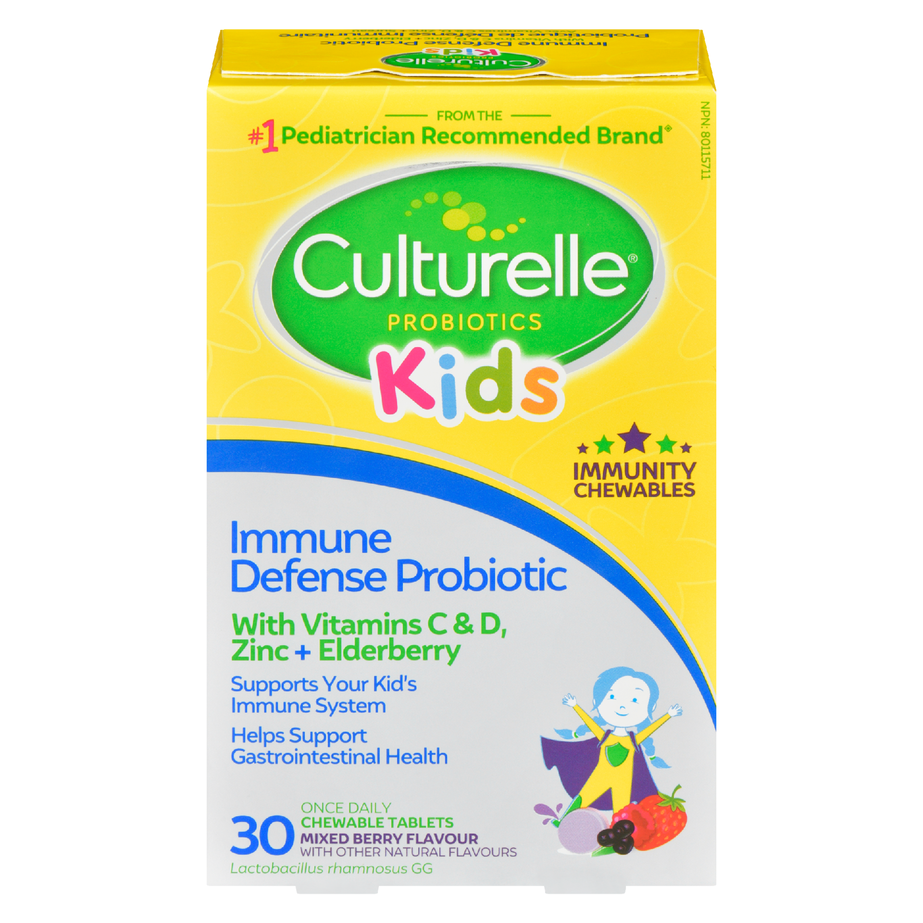 Culturelle Kids Immune Defense Probiotic Mixed Berry Flavour 30 Once Daily Chewable Tablets