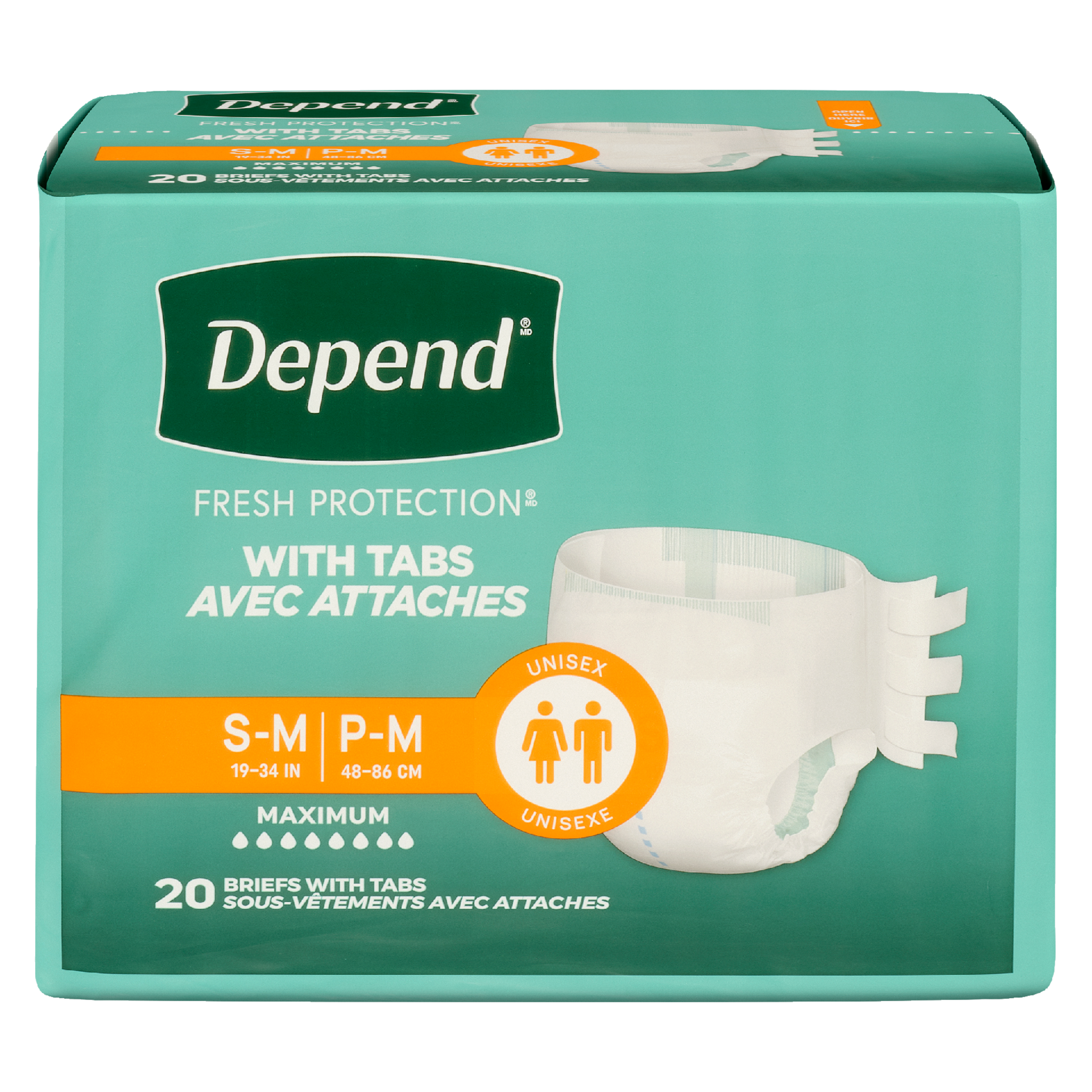 Depend Fresh Protection S-M Unisex Maximum 20 Briefs with Tabs