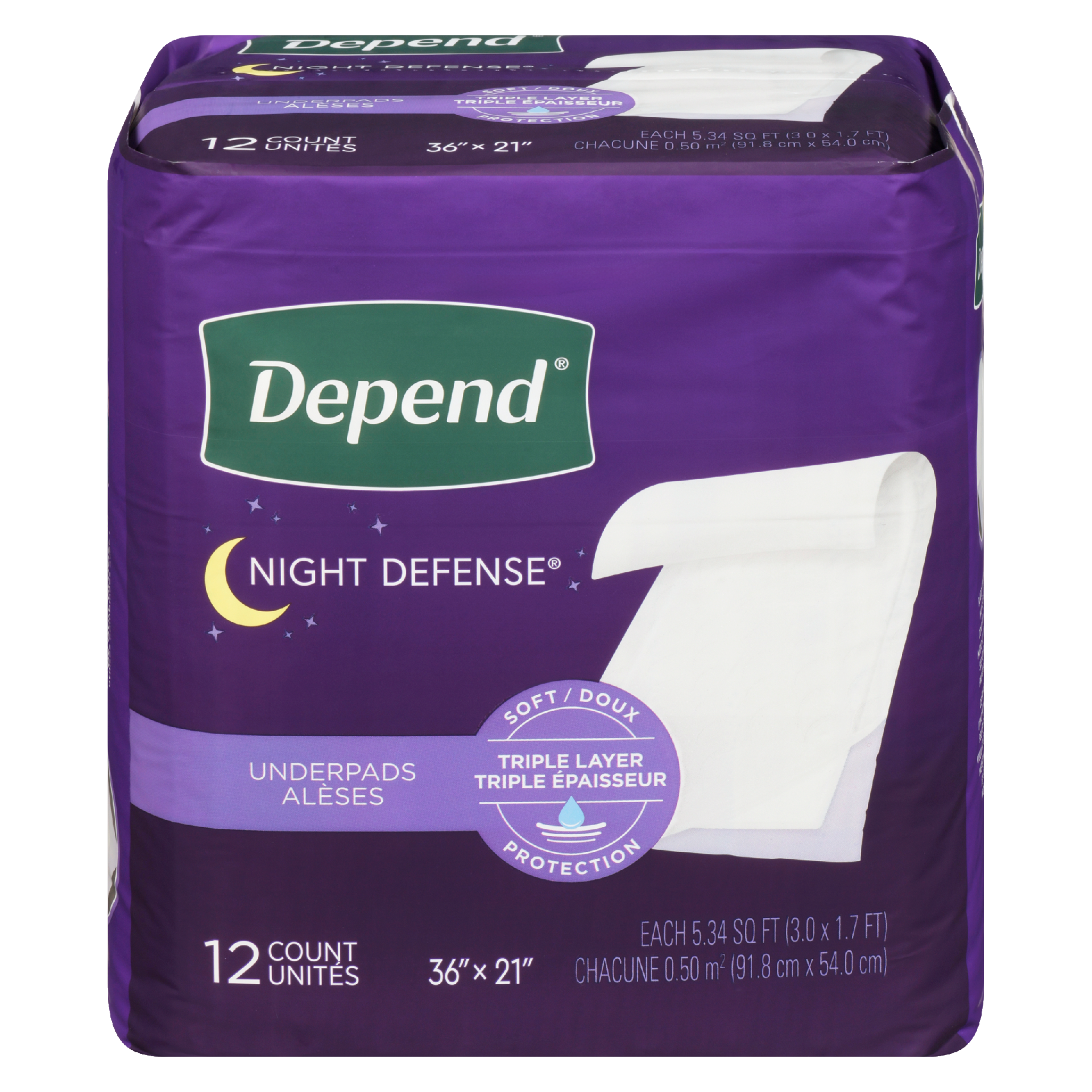 Depend Night Defense Underpads 36" x 21" 12 Count