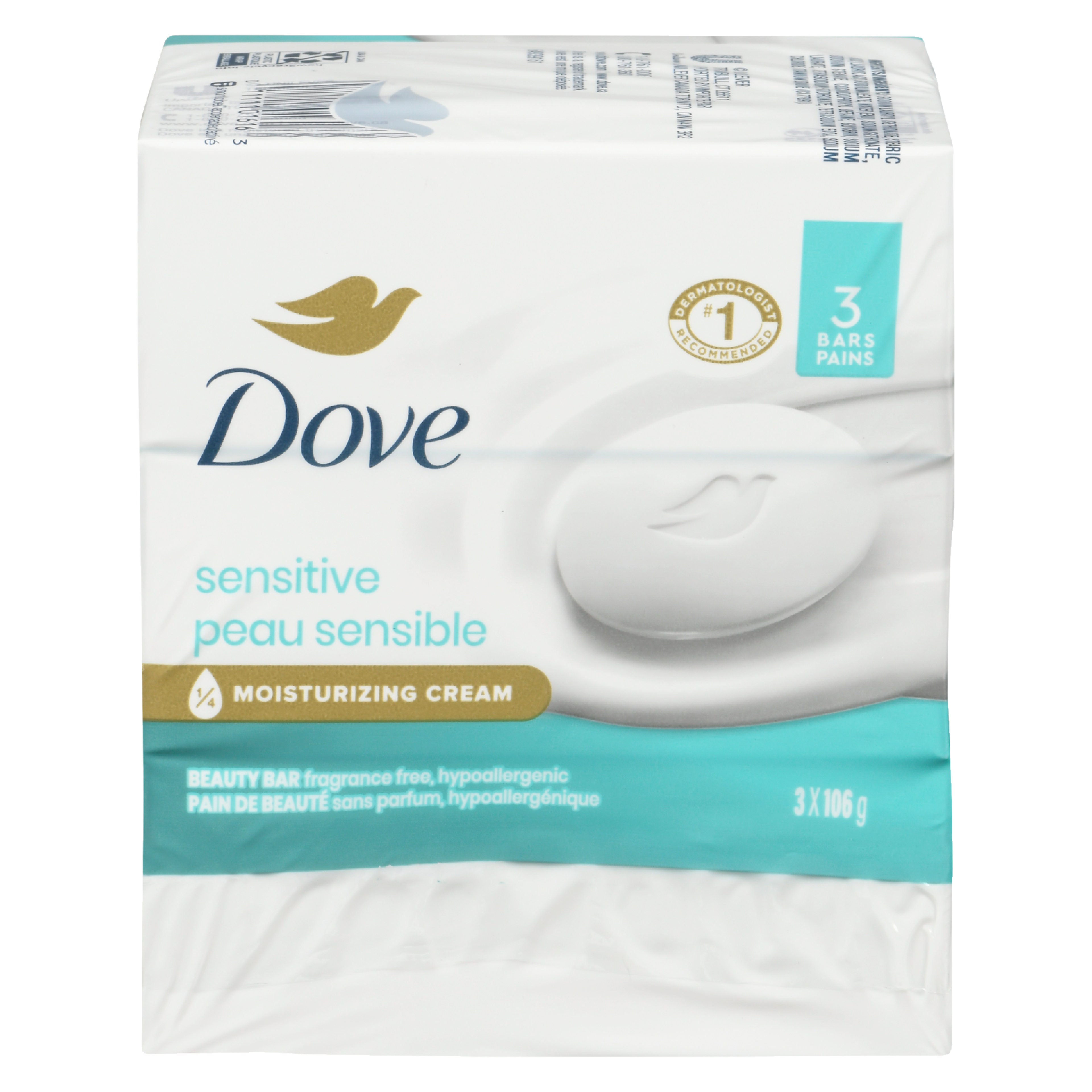 Dove Beauty Bar Fragrance Free, Hypoallergenic Sensitive 3 Bars x 106 g