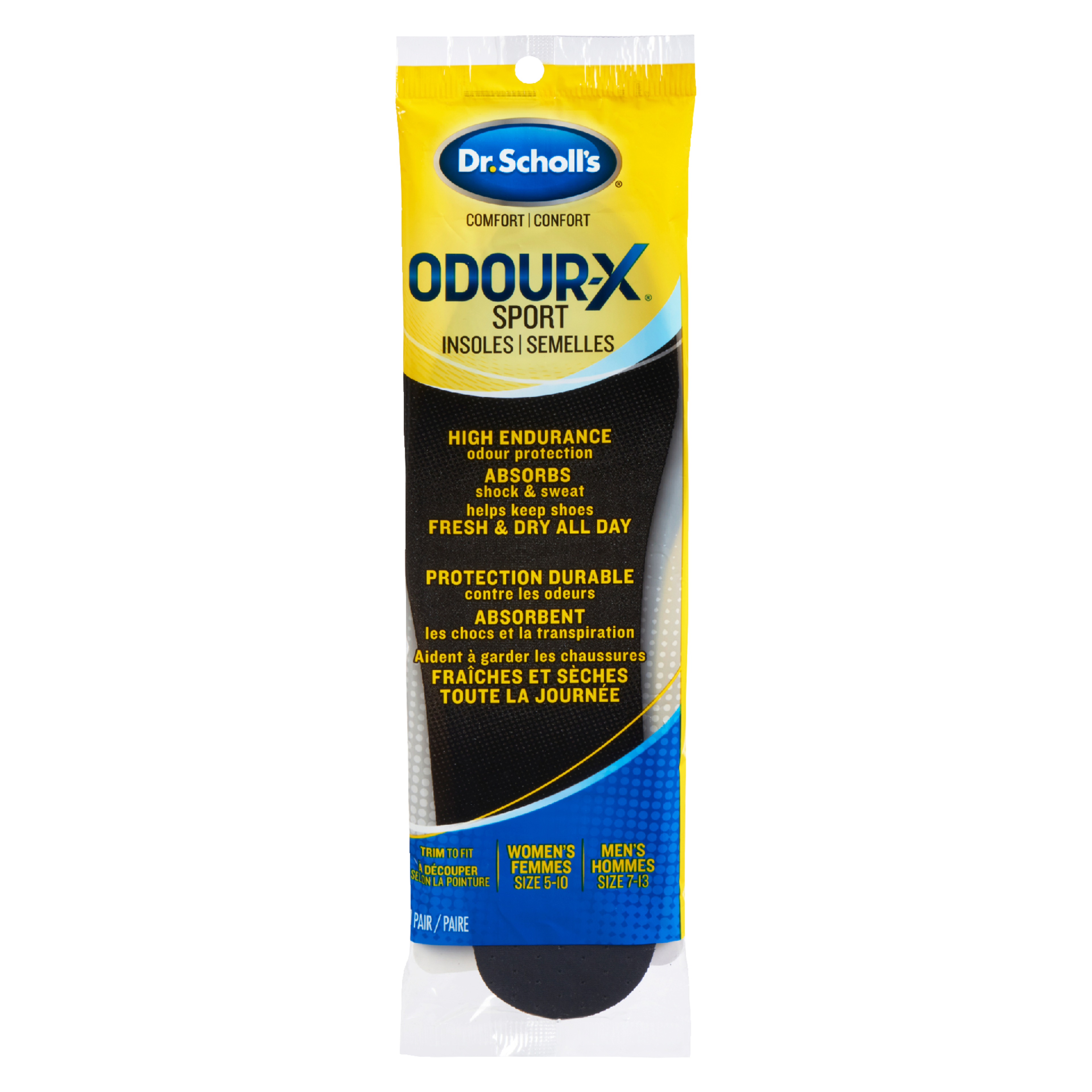 Dr. Scholl's Odour-X Sport Insoles Comfort Women's Size 5-10 Men's Size 7-13 1 Pair