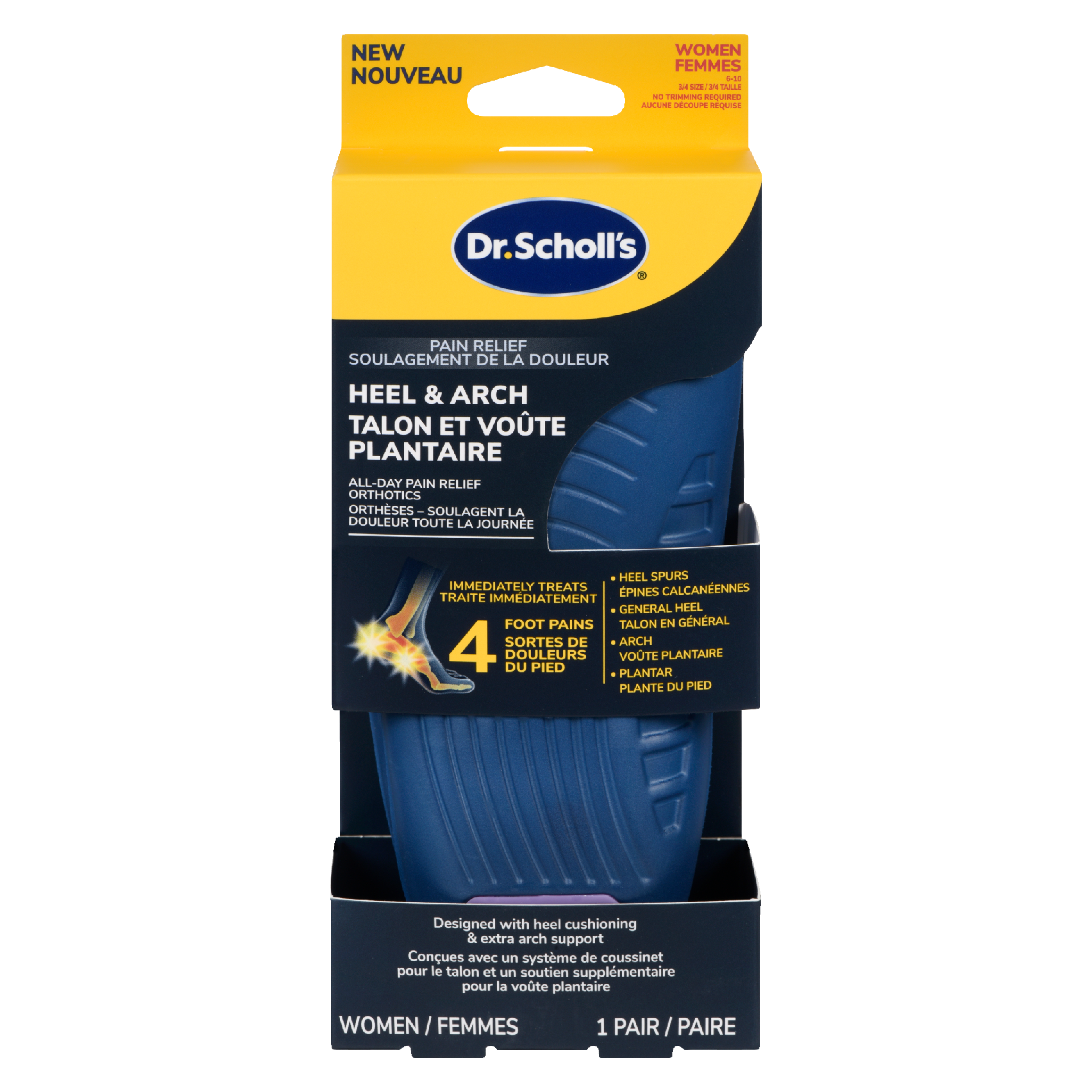 Dr. Scholl's Pain Relief Heel & Arch All-Day Pain Relief Orthotics Women 6-10 1 Pair