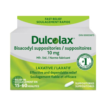DulcoLax Laxative Suppository Bisacodyl Suppositories Mfr. Std., 10 mg 3 Suppositories