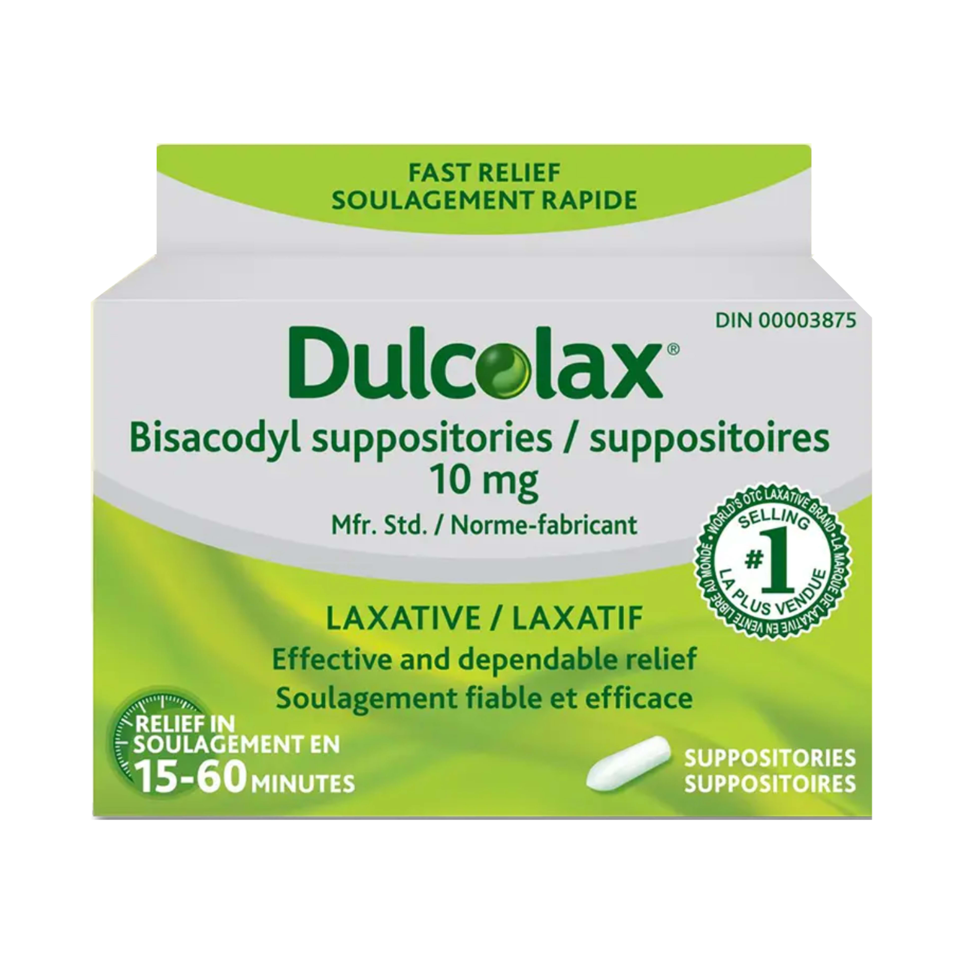 DulcoLax Laxative Suppository Bisacodyl Suppositories Mfr. Std., 10 mg 3 Suppositories