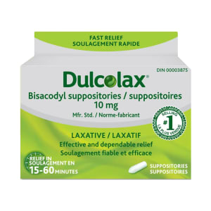 DulcoLax Laxative Suppository Bisacodyl Suppositories Mfr. Std., 10 mg 3 Suppositories