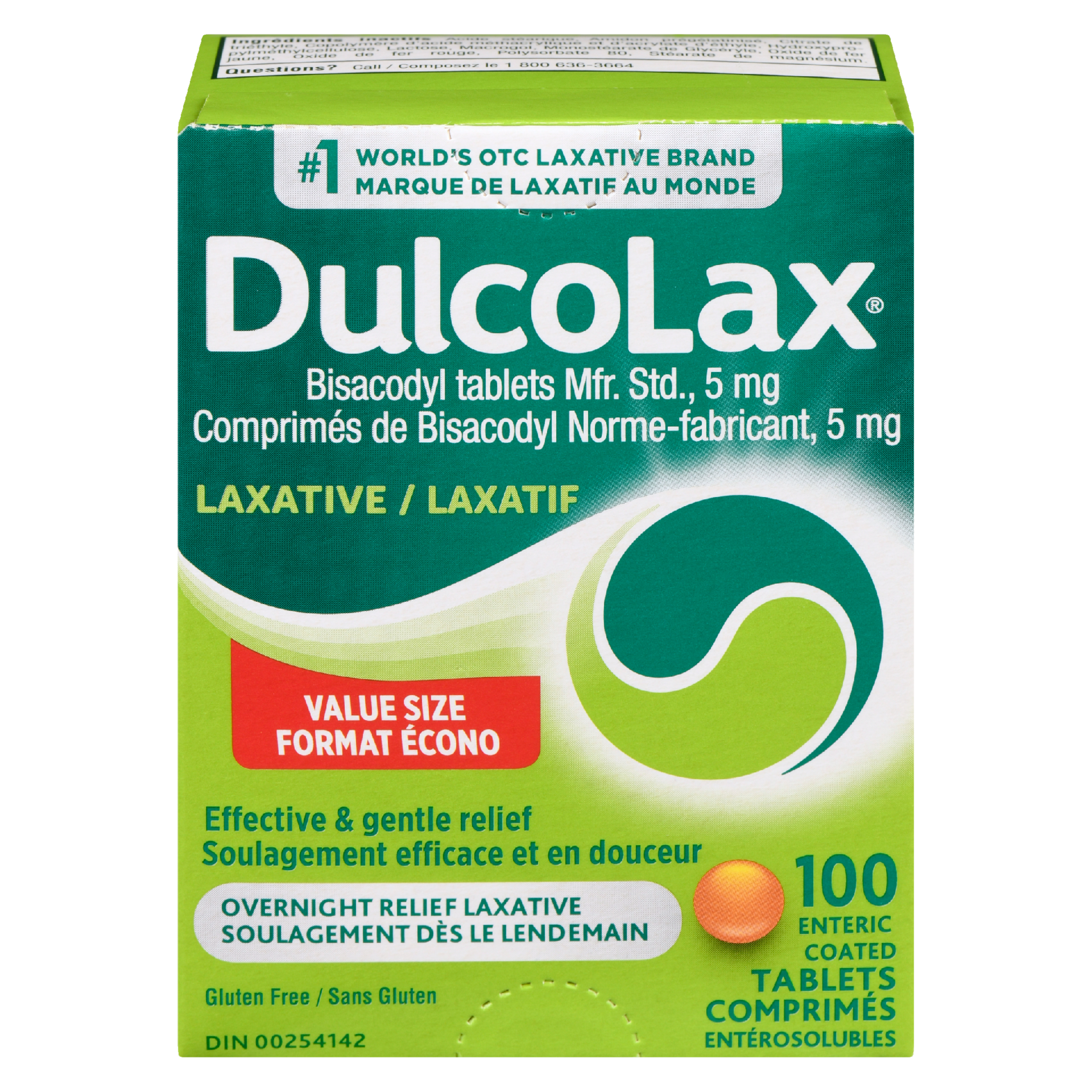 Dulcolax Bisacodyl Tablets Mfr. Std., 5 mg Value Size 100 Enteric Coated Tablets