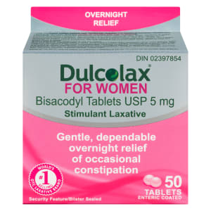 Dulcolax For Women Stimulant Laxative Bisacodyl Tablets USP 5 mg 50 Tablets Enteric Coated