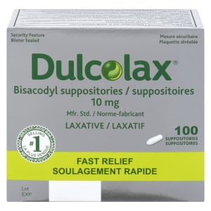 Dulcolax Laxative Bisacodyl Suppositories 10 mg 100 Suppositories