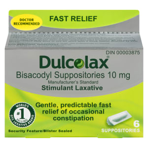 Dulcolax Stimulant Laxative Bisacodyl Suppositories 10 mg 6 Suppositories