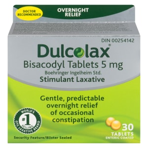 Dulcolax Stimulant Laxative Bisacodyl Tablets 5 mg 30 Tablets Enteric Coated
