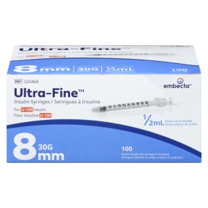Embecta Ultra-Fine Insulin Syringes 8 mm 100 Sterile Single Use Syringes 10 Packs