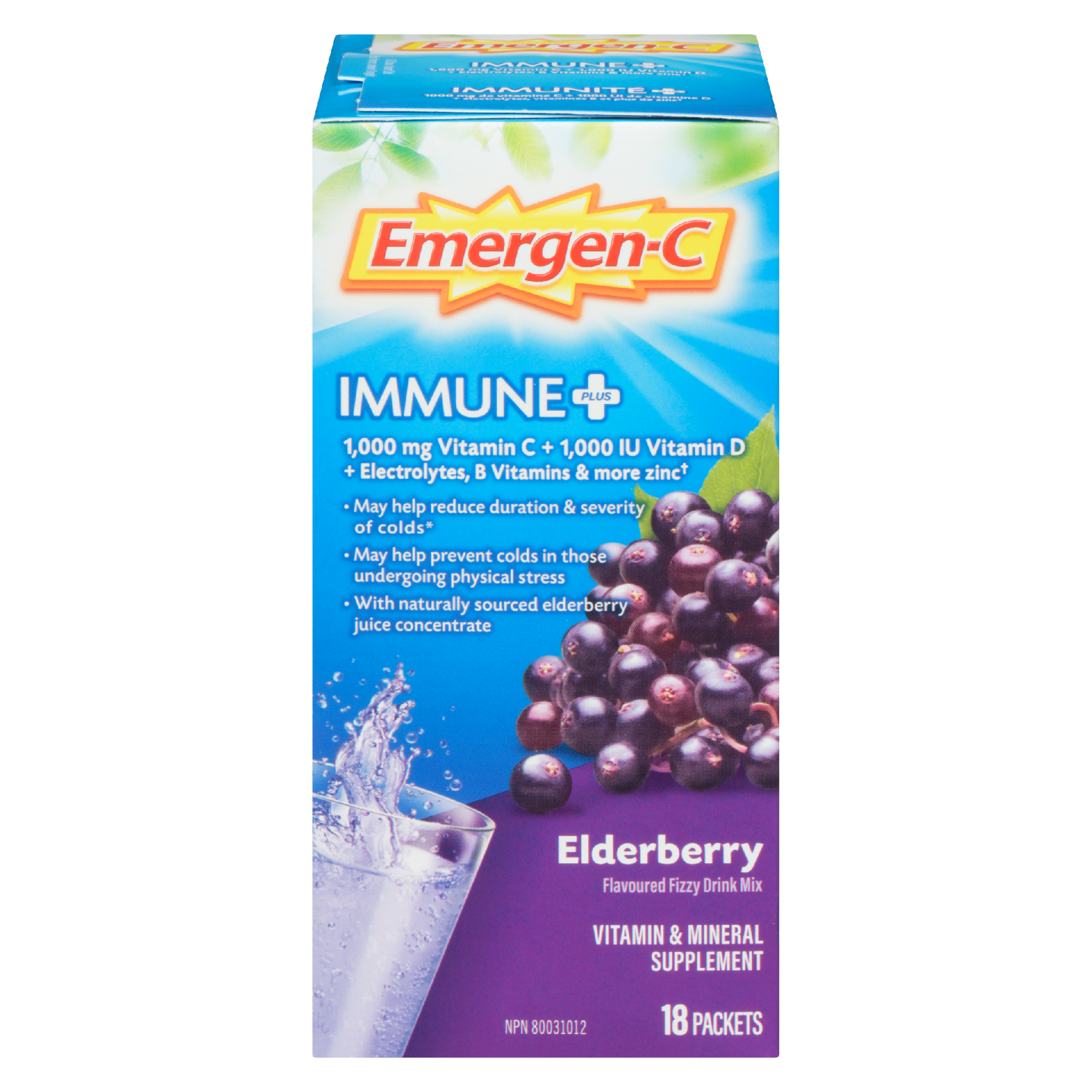 Emergen-C Immune Plus Vitamin & Mineral Supplement Elderberry 18 Packets