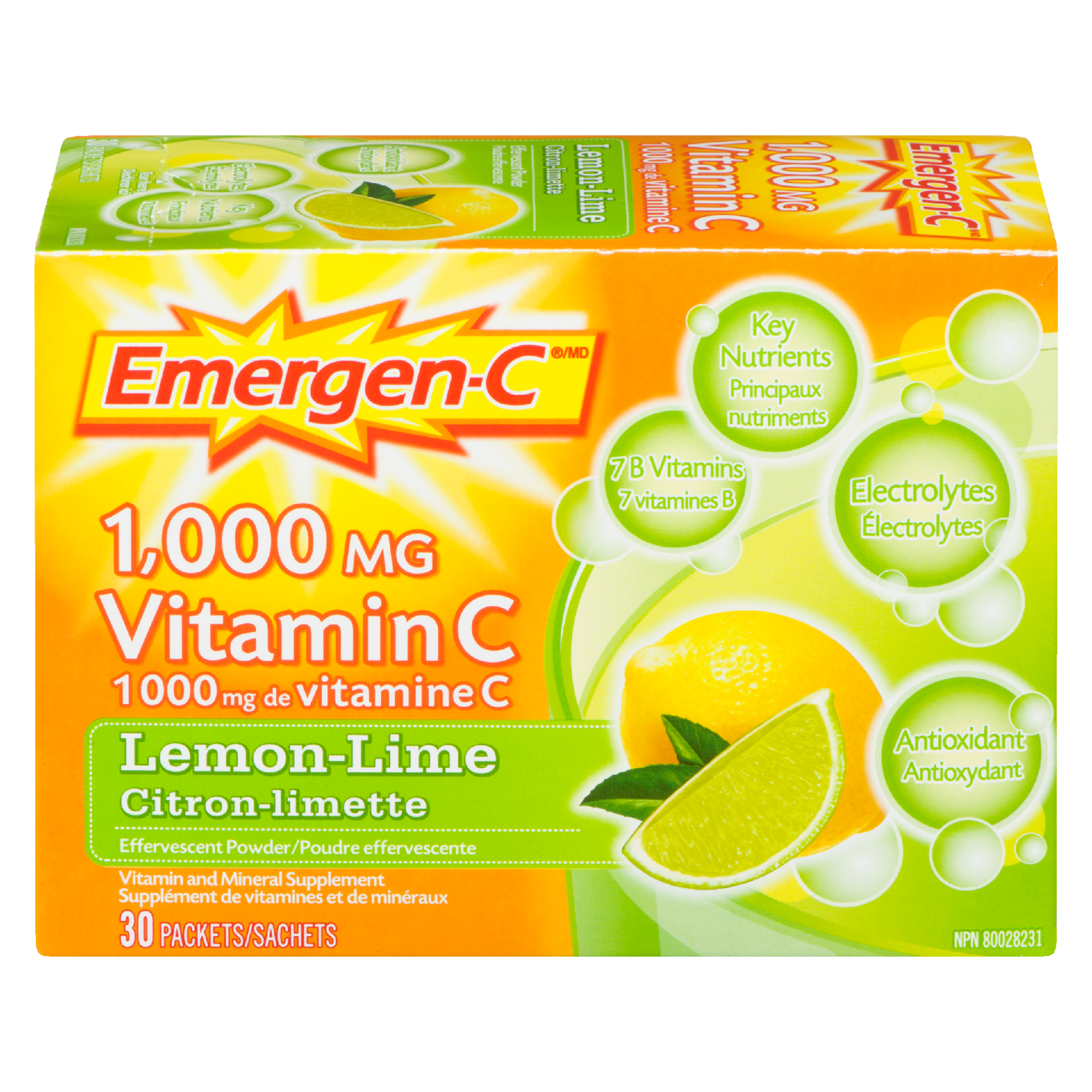 Emergen-C Lemon-Lime Vitamin and Mineral Supplement 30 Packets