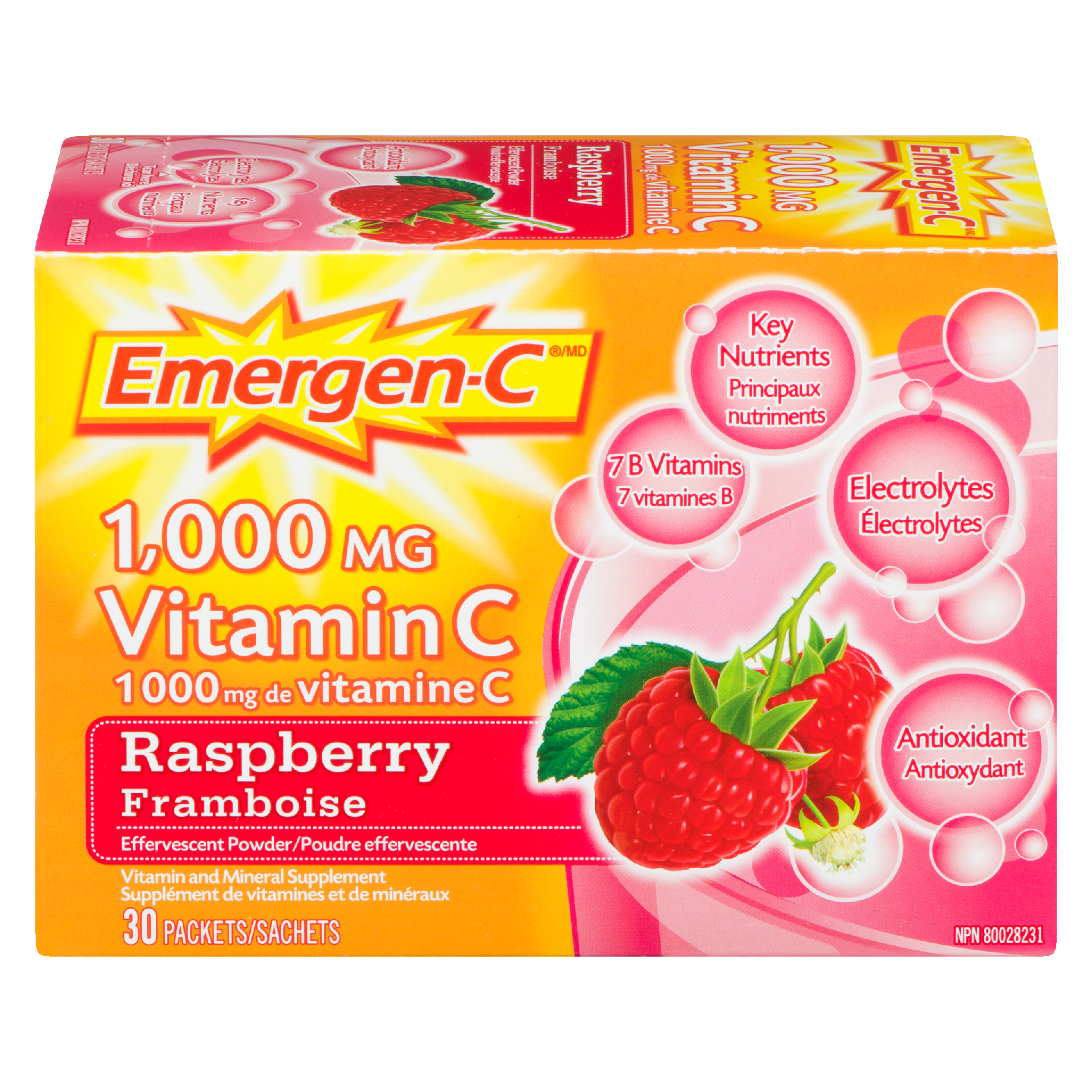 Emergen-C Raspberry Vitamin and Mineral Supplement 30 Packets