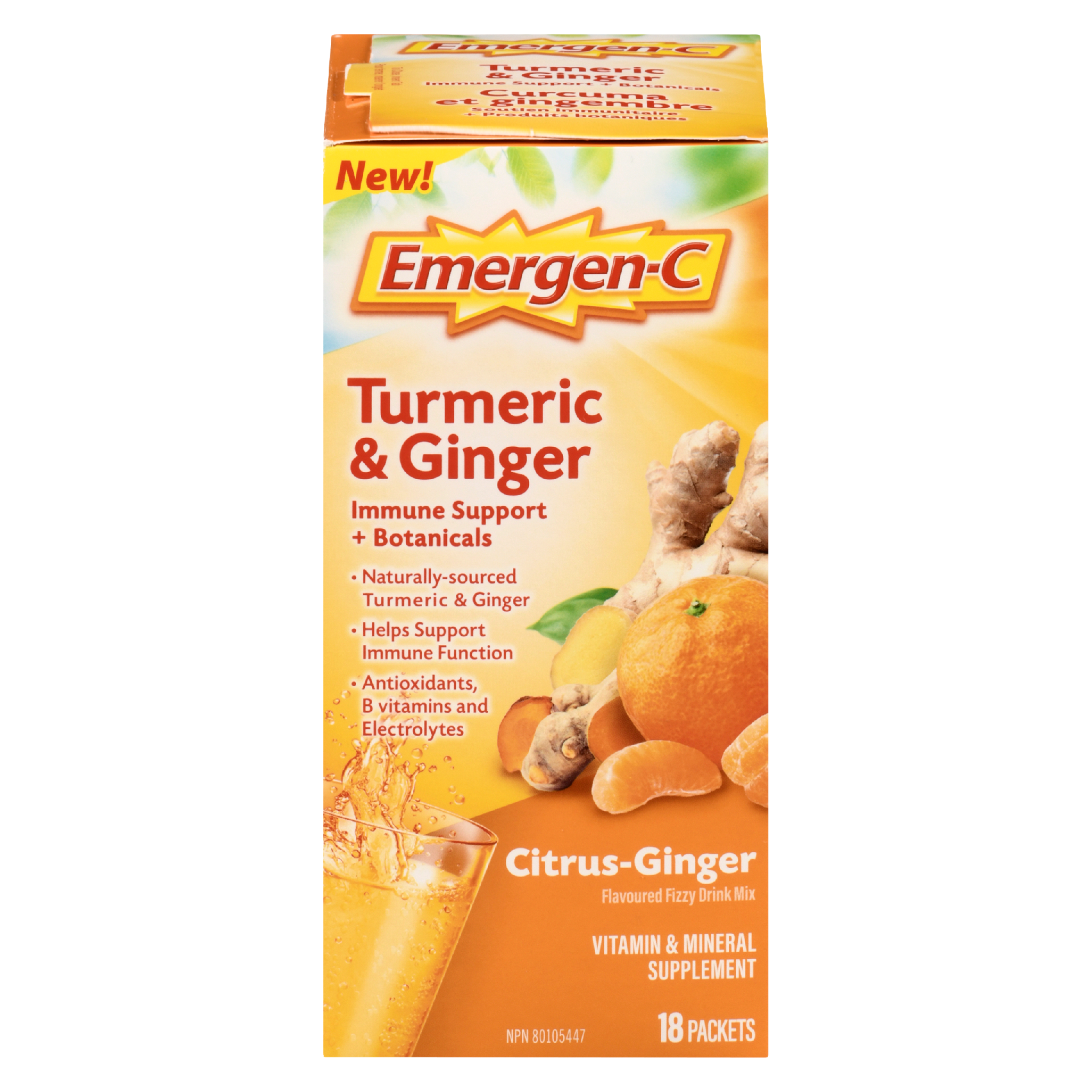 Emergen-C Vitamin & Mineral Supplement Turmeric & Ginger Citrus-Ginger 18 Packets