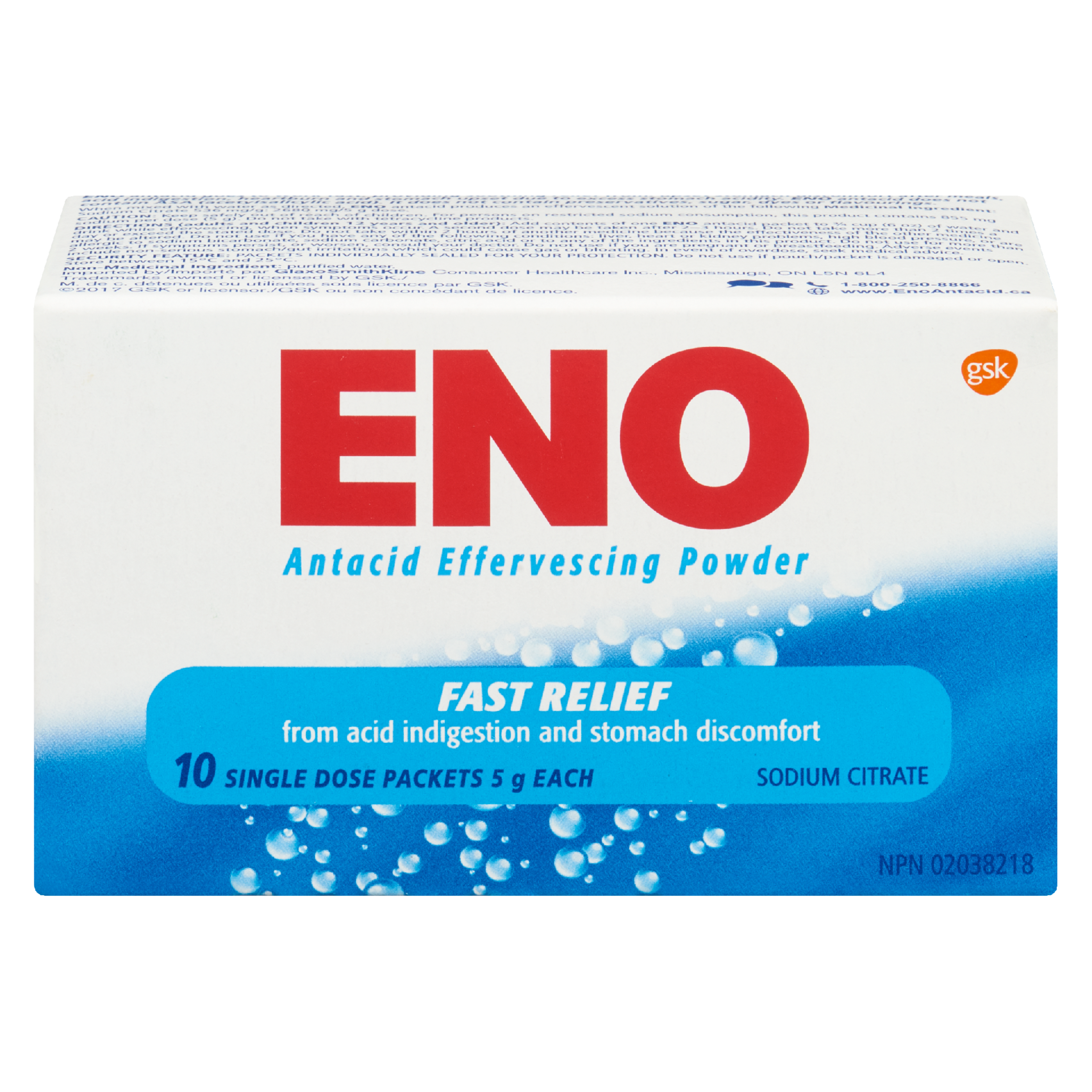 ENO Antacid Effervescing Powder Sodium Citrate 10 Single Dose Packets x 5 g Each