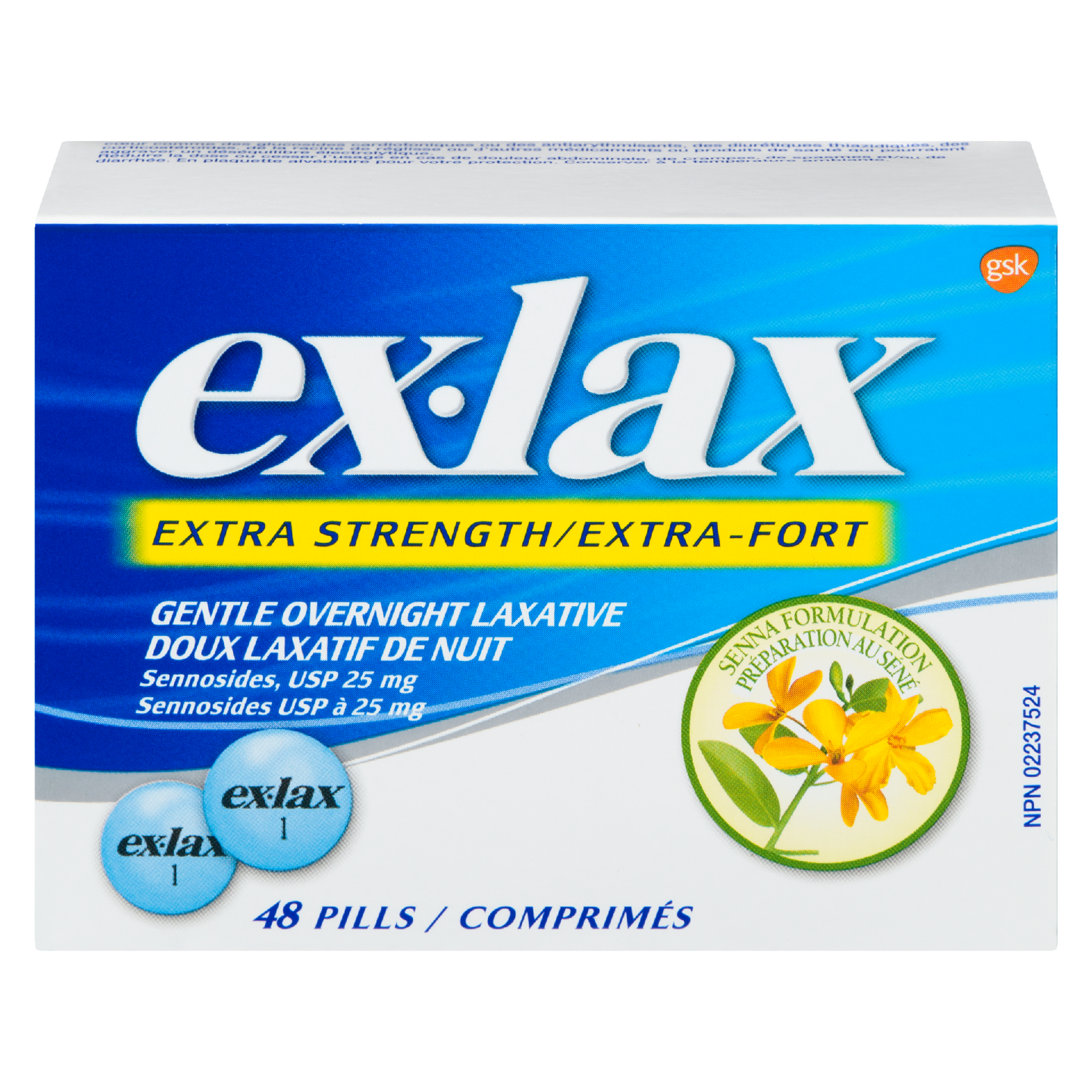 Ex-Lax Gentle Overnight Laxative Extra Strength 48 Pills