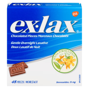 Ex-Lax Gentle Overnight Laxative Sennosides, 15 mg Chocolated Pieces 48 Pieces