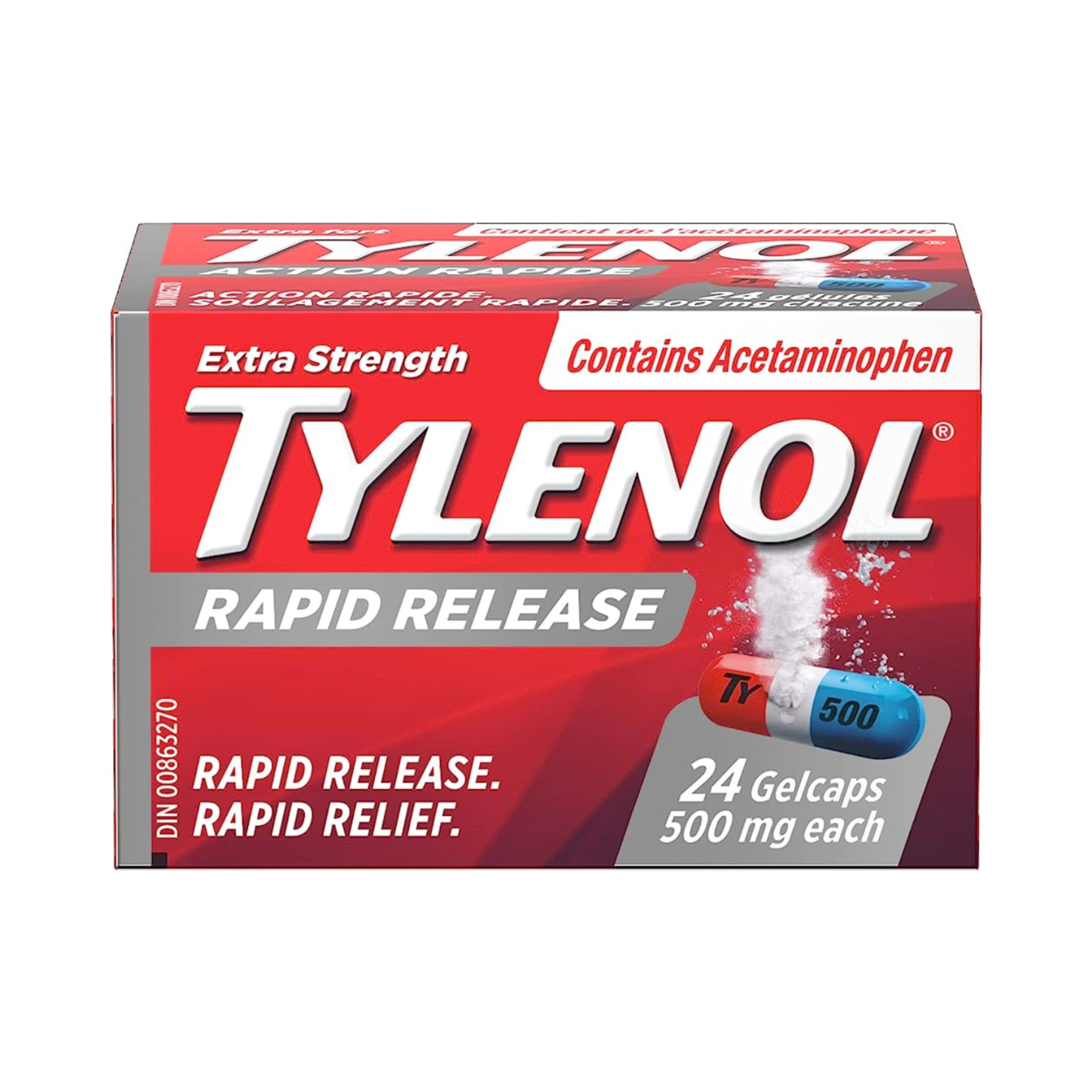 Tylenol Pain Reliever Rapid Release Extra Strength 500 mg Each 24 Gelcaps