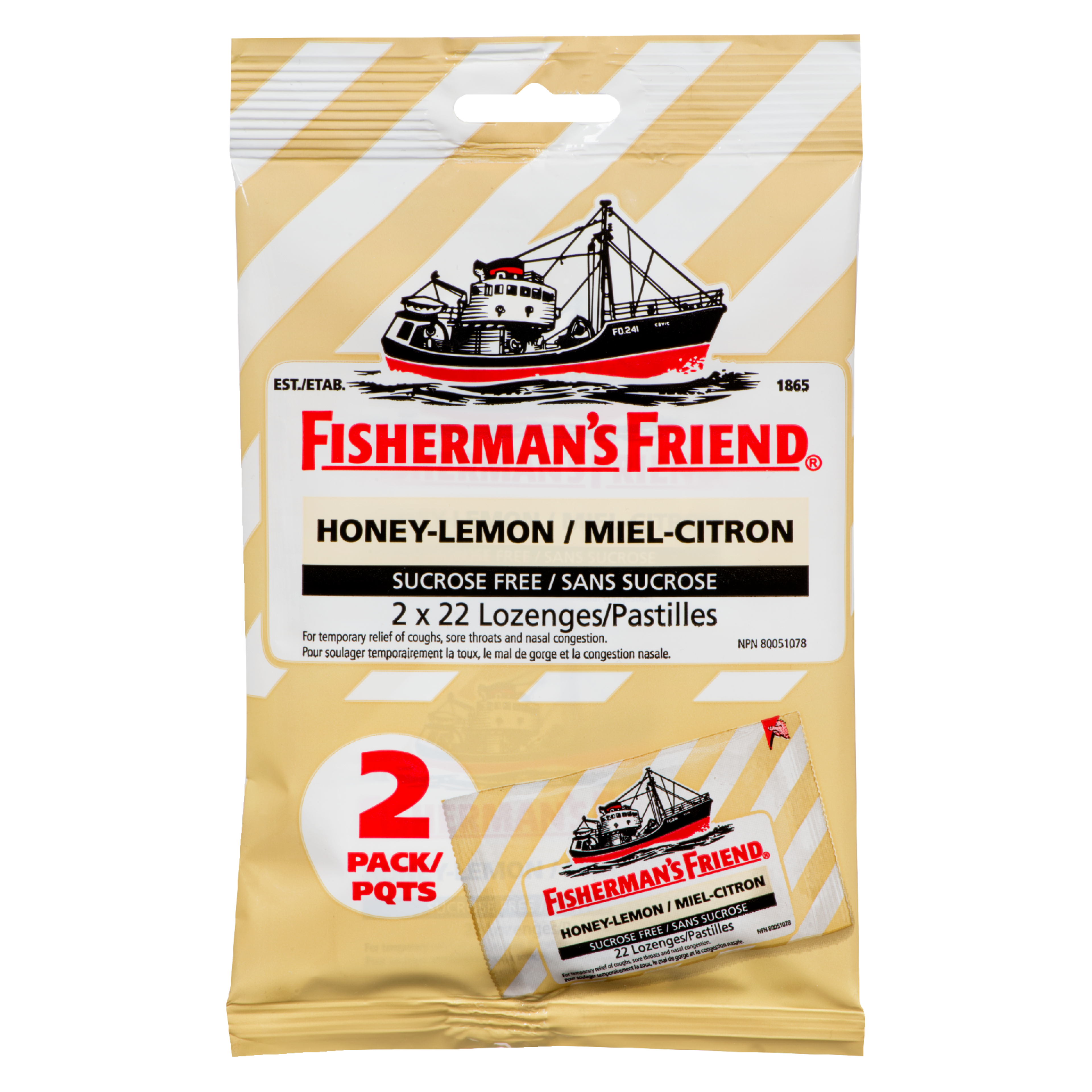 Fisherman's Friend Honey-Lemon Sucrose Free 2 Pack x 22 Lozenges