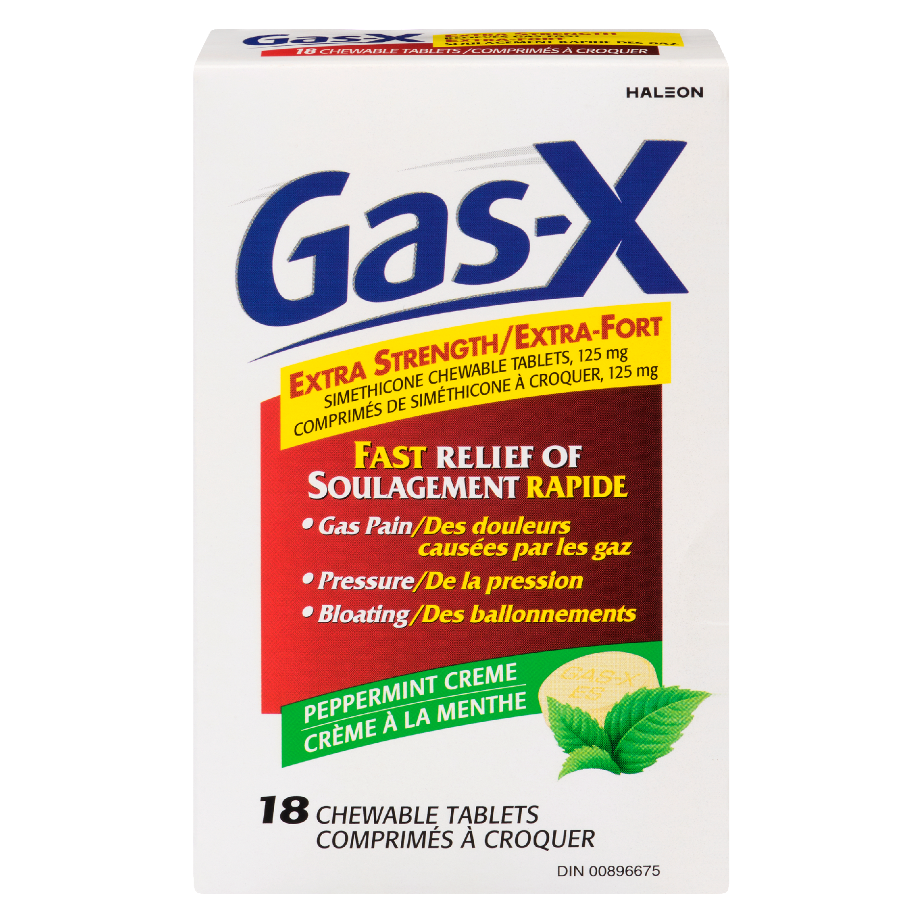 Gas-X Simethicone Chewable Tablets, 125 mg Extra Strength Peppermint Creme 18 Chewable Tablets